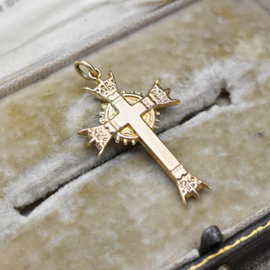 Vintage 9ct Gold Ringed Cross Pendant 1986 - Antique Style Celtic Cross Gold Christian Religious Necklace Gift for Christening Baptism
