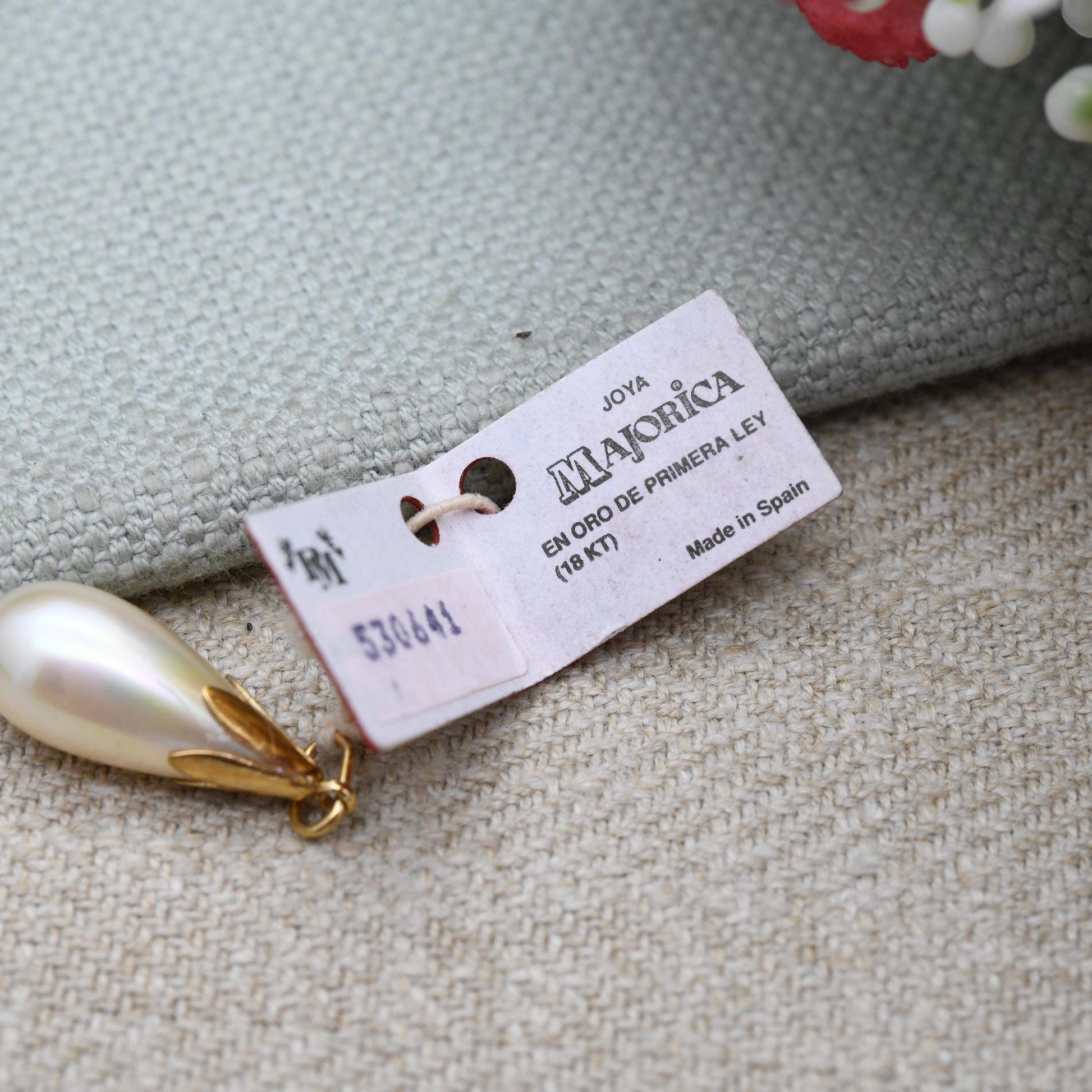 Majorica Pearl Pendant 18ct Gold - Large Teardrop Shape Mallorca Pearl | Spanish Island of Majorca | Gift for Charm Collection | with Tags