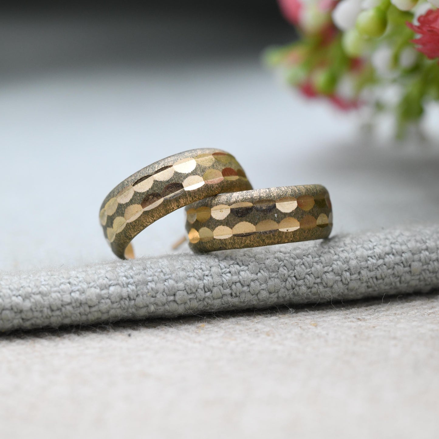 Vintage 9ct Gold Half Hoop Stud Earrings 1977 Mid-Century - Semi Circle Shape Chunky Stud | Solid Gold Jewellery Gift for Her