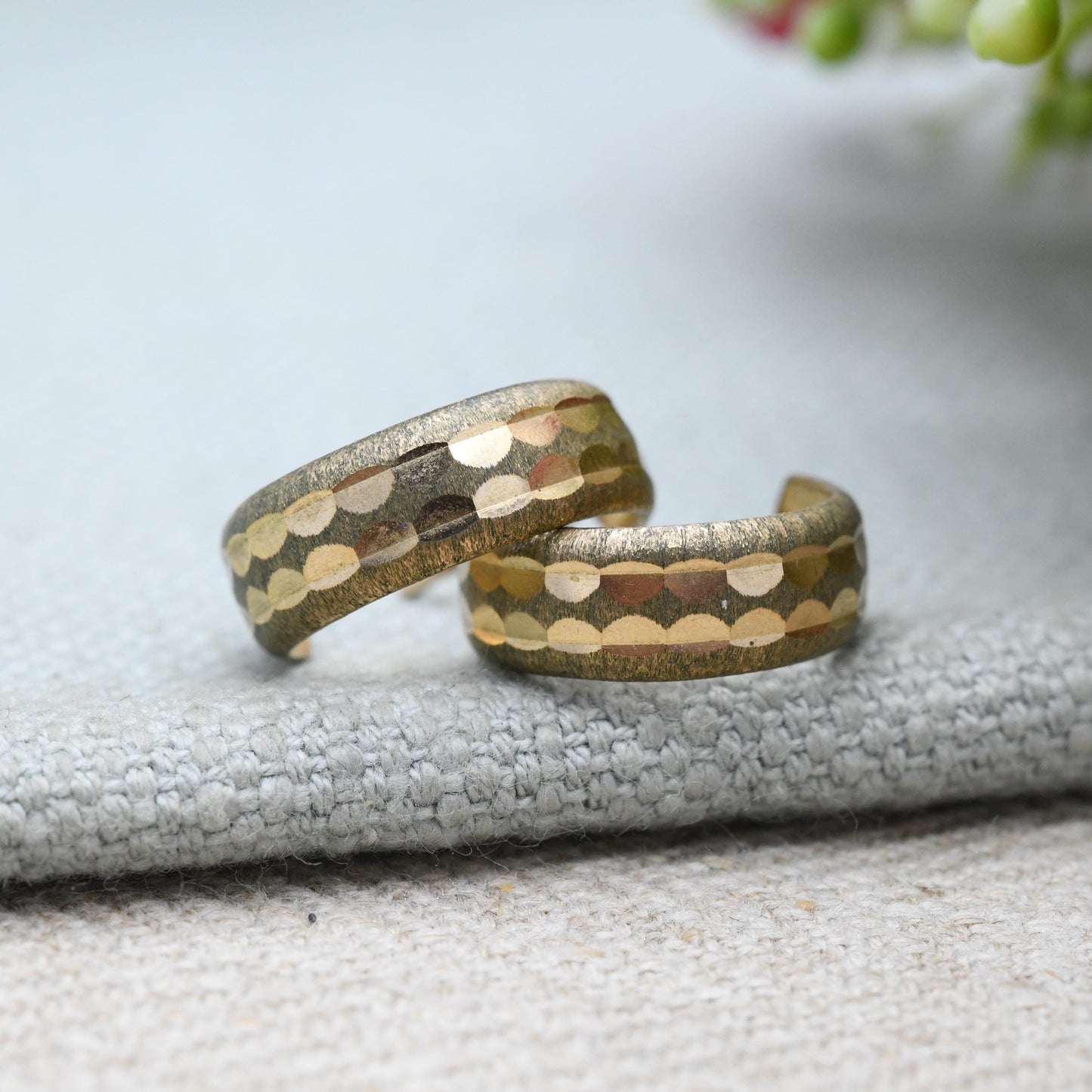 Vintage 9ct Gold Half Hoop Stud Earrings 1977 Mid-Century - Semi Circle Shape Chunky Stud | Solid Gold Jewellery Gift for Her