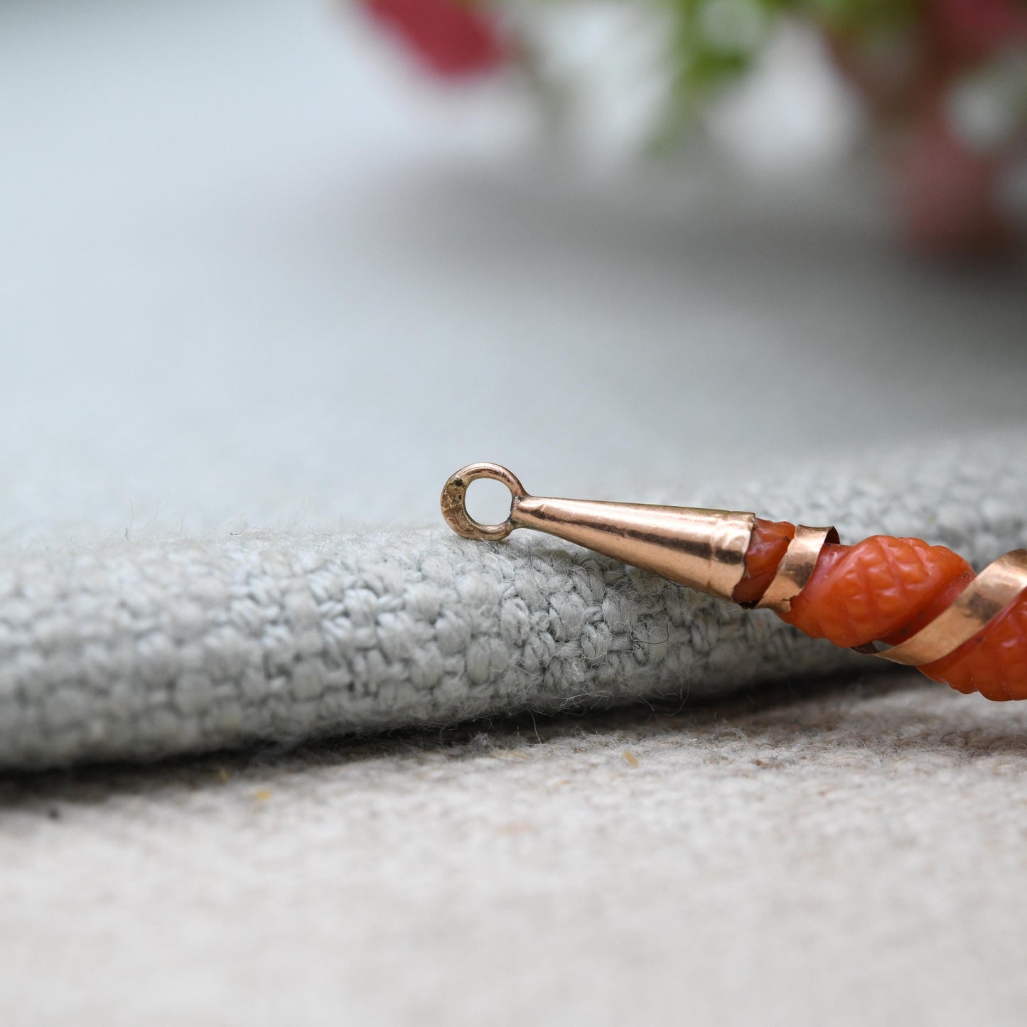 Antique Victorian 9ct Gold Carved Coral Pendant for Restoration - Gold Wire Wrapped Gemstone