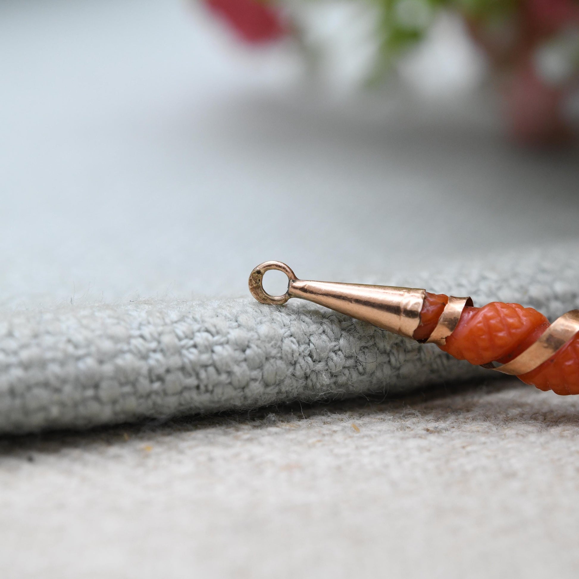 Antique Victorian 9ct Gold Carved Coral Pendant for Restoration - Gold Wire Wrapped Gemstone