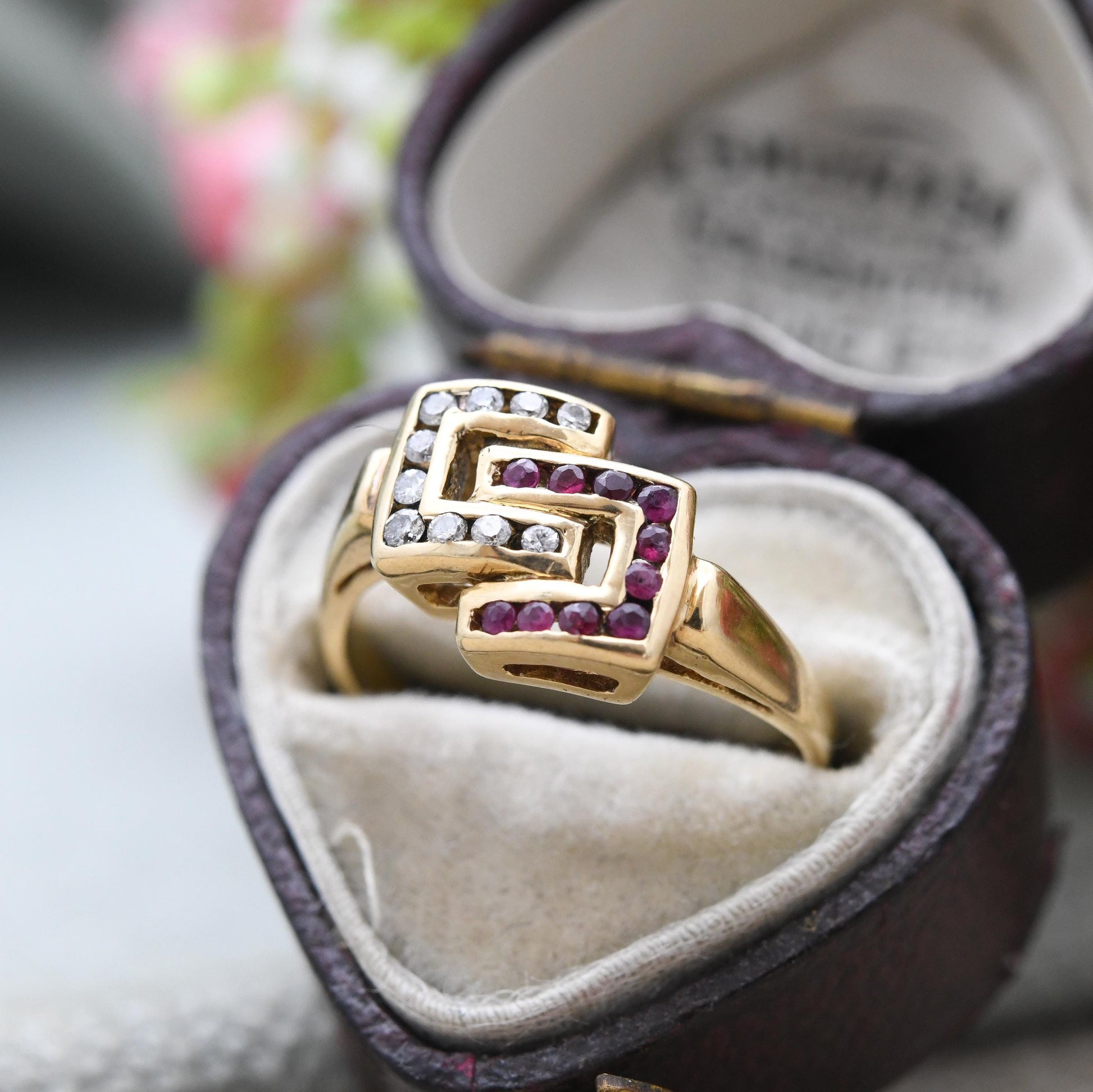 Vintage 18ct Gold Ruby and Diamond Ring Interlocking C - Statement Occasional Dress Ring | Anniversary Gift | UK Size J 1/2 | US Size 5 1/4