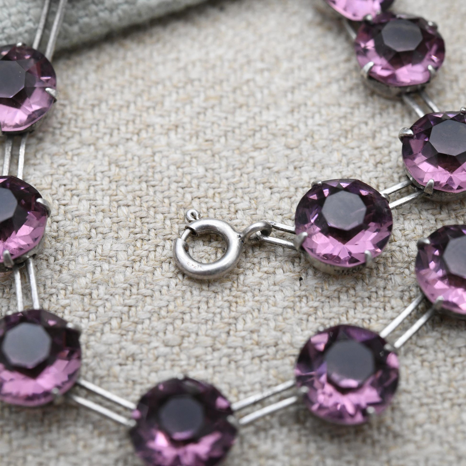 Art Deco Amethyst Paste Sterling Silver Rivière Necklace by W. H. Collins & Co. 1929 Patent Number 311897 - Choker Length 13" - 16"