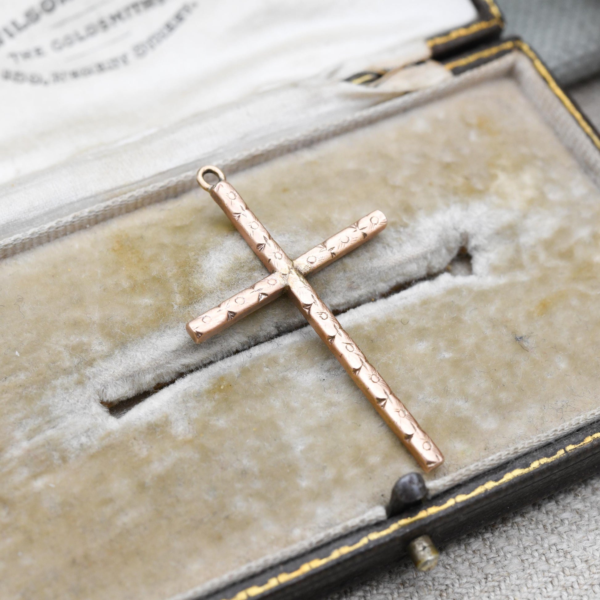 Vintage 9ct Gold Cross Pendant with Pretty flower Pattern - True Vintage Rose Gold Christian Religious Necklace Gift for Christening Baptism