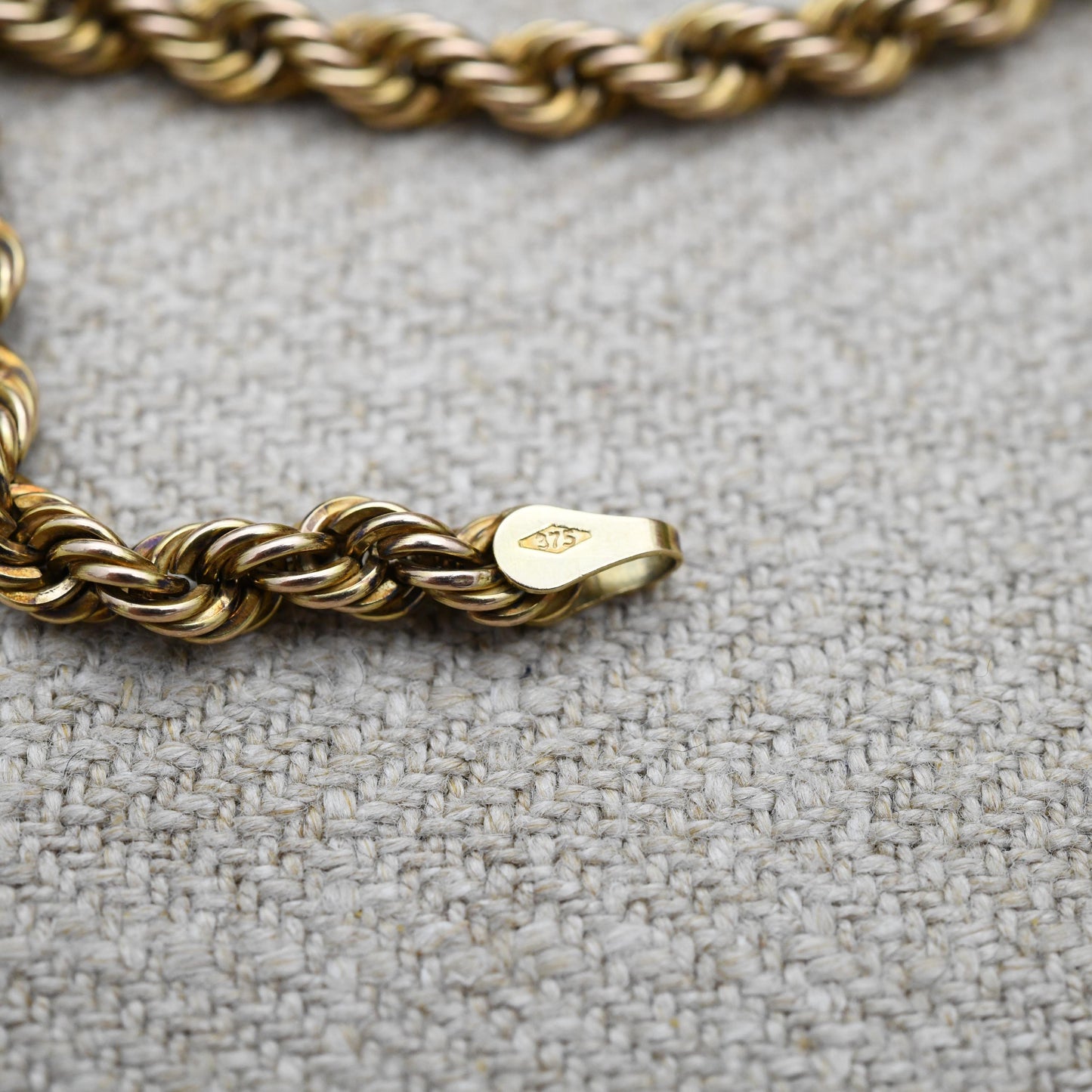 Vintage 9ct Gold Twisted Rope Chain Necklace - Unisex 9K Solid Gold Chain | Yellow Gold Jewellery for Men | 51cm | 20"