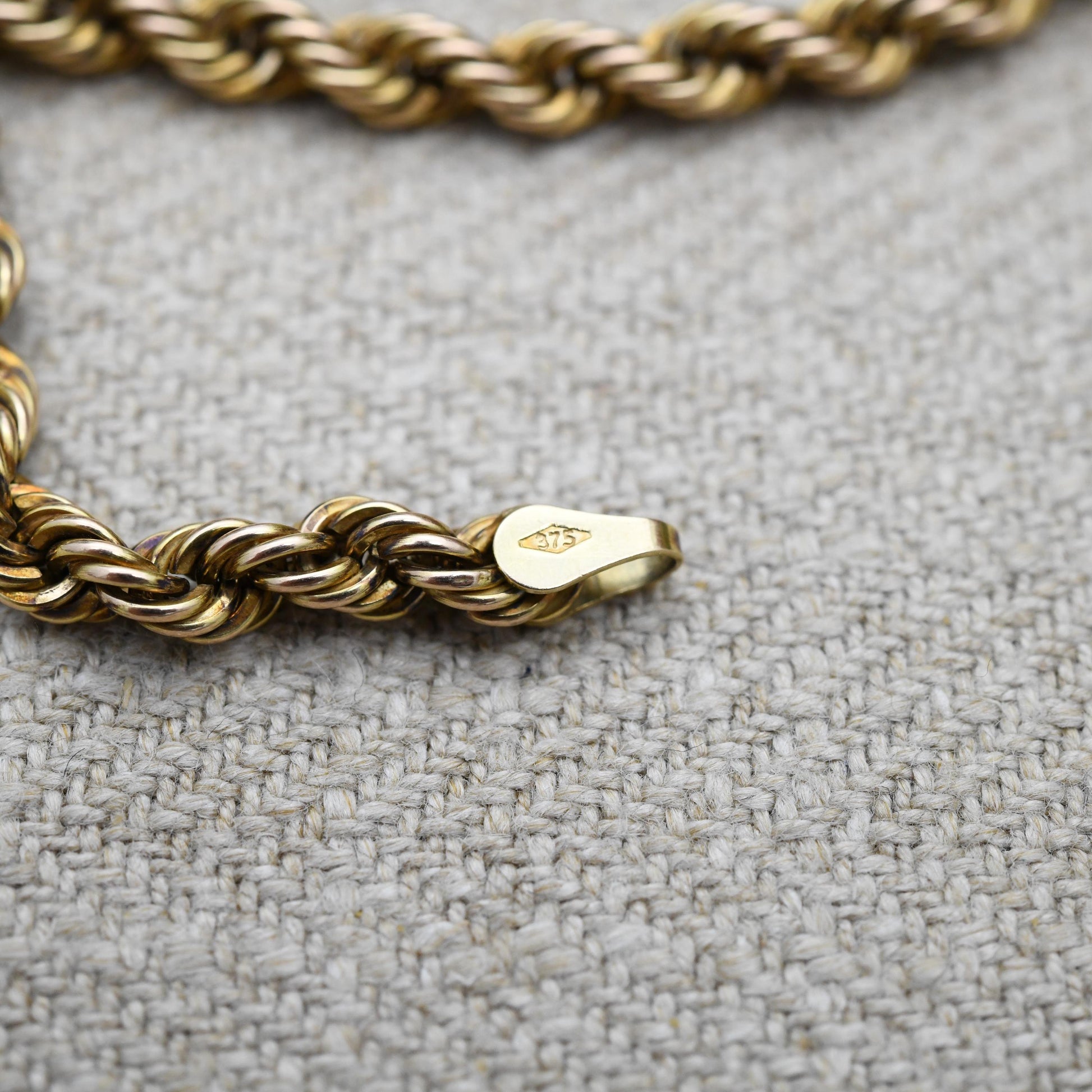 Vintage 9ct Gold Twisted Rope Chain Necklace - Unisex 9K Solid Gold Chain | Yellow Gold Jewellery for Men | 51cm | 20"