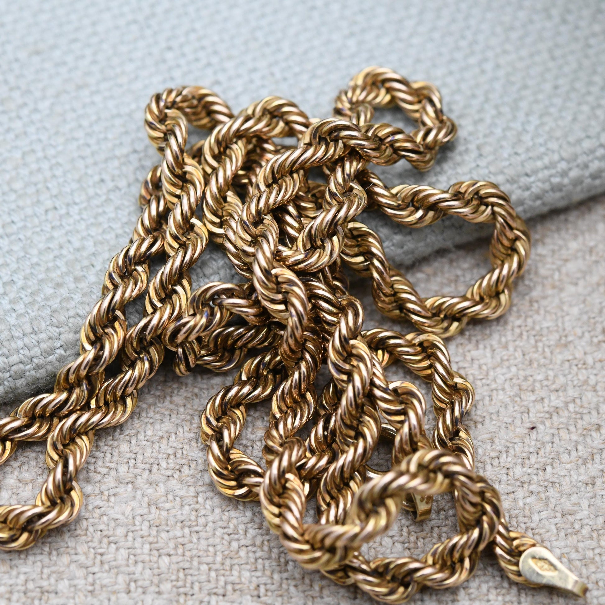 Vintage 9ct Gold Twisted Rope Chain Necklace - Unisex 9K Solid Gold Chain | Yellow Gold Jewellery for Men | 51cm | 20"