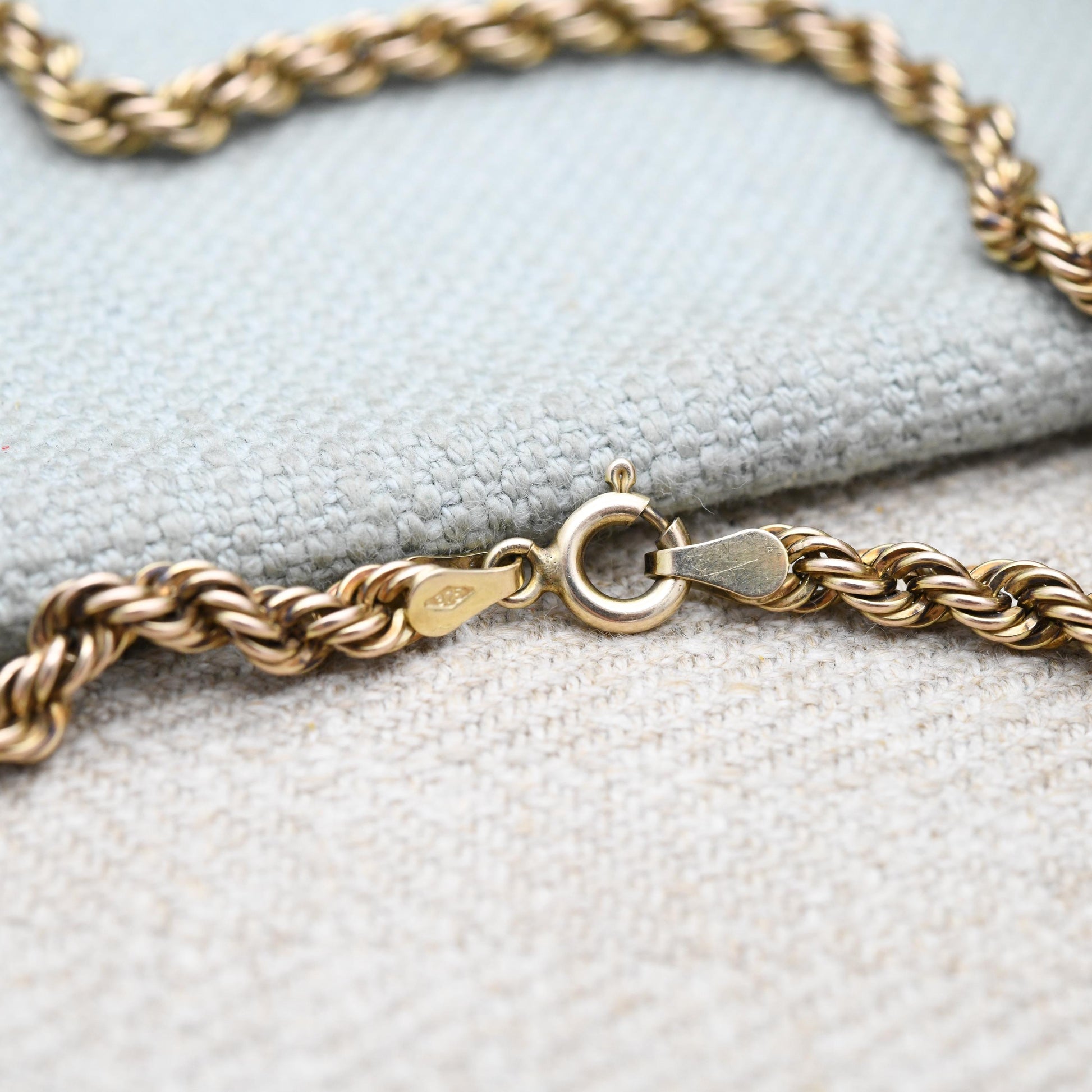 Vintage 9ct Gold Twisted Rope Chain Necklace - Unisex 9K Solid Gold Chain | Yellow Gold Jewellery for Men | 51cm | 20"