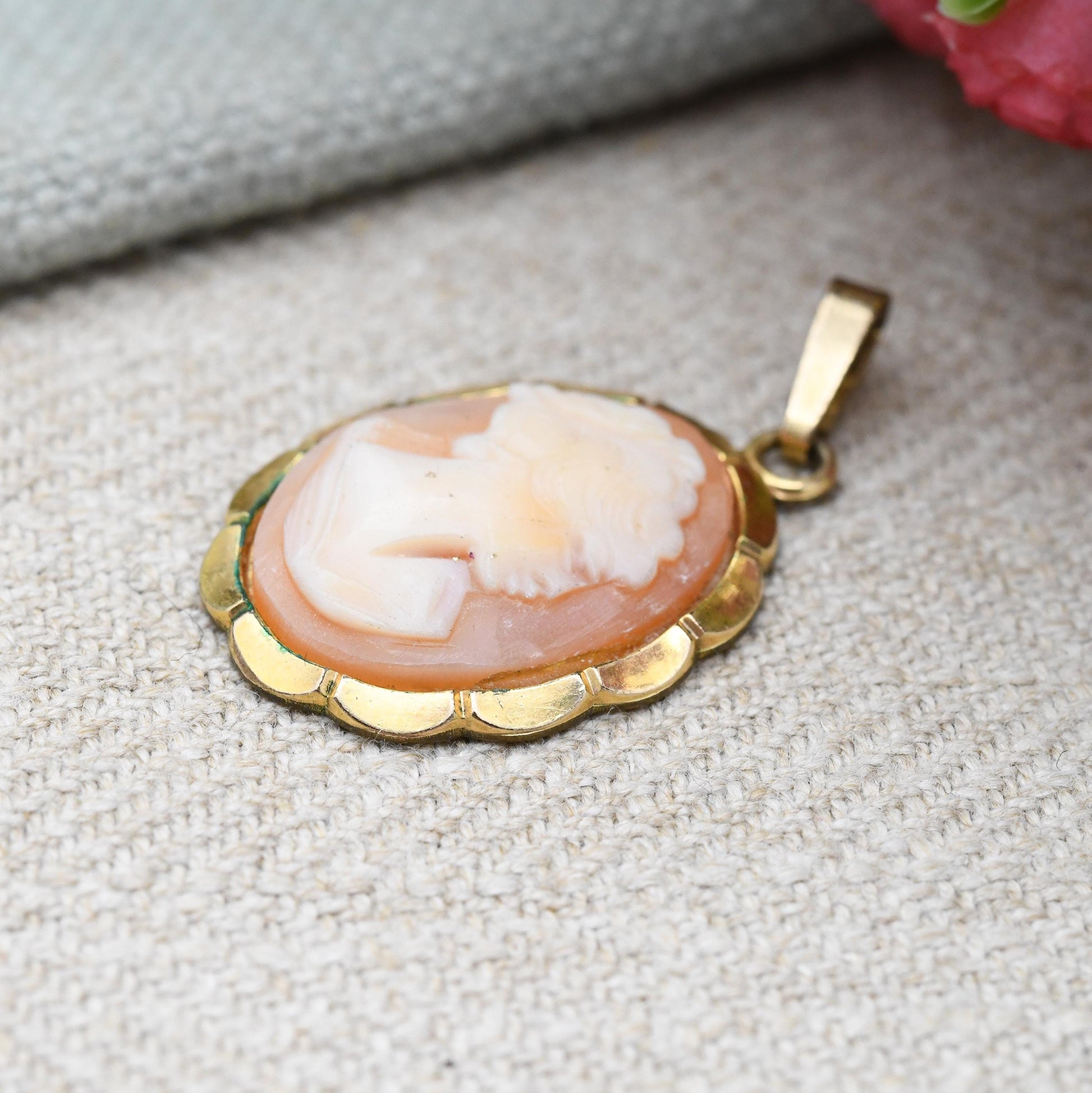 Vintage Andreas Daub Rolled Gold Cameo Pendant A*D - Mid-Century German Designer | Carved Shell Cameo