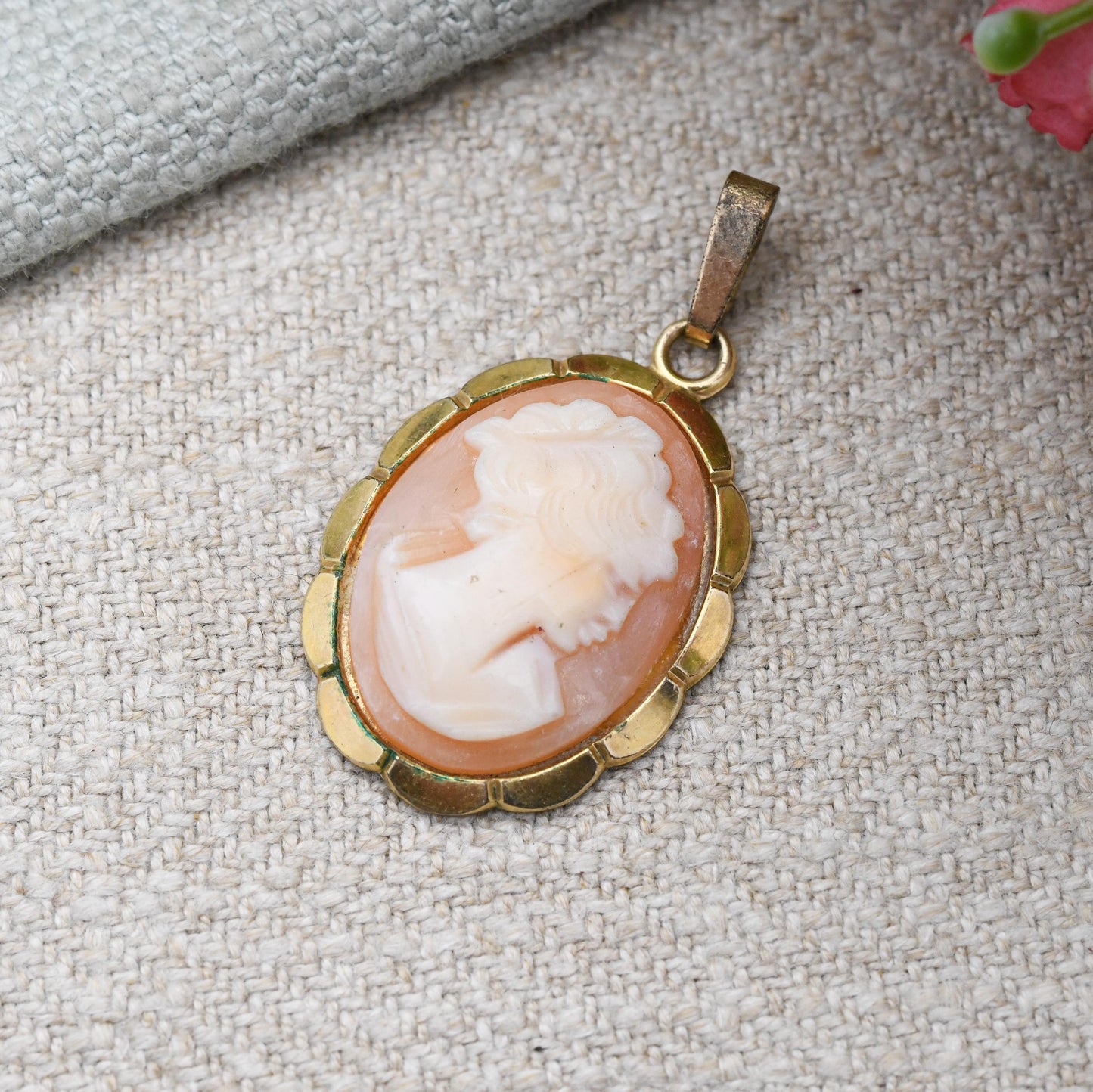 Vintage Andreas Daub Rolled Gold Cameo Pendant A*D - Mid-Century German Designer | Carved Shell Cameo