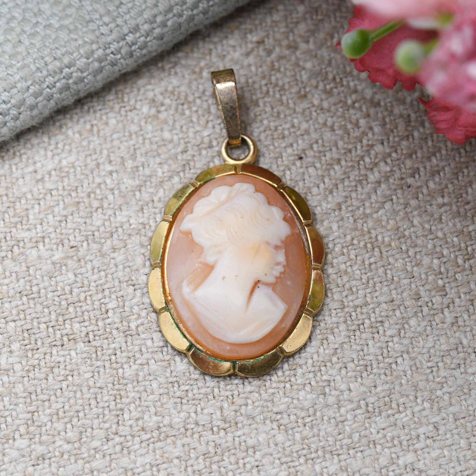 Vintage Andreas Daub Rolled Gold Cameo Pendant A*D - Mid-Century German Designer | Carved Shell Cameo