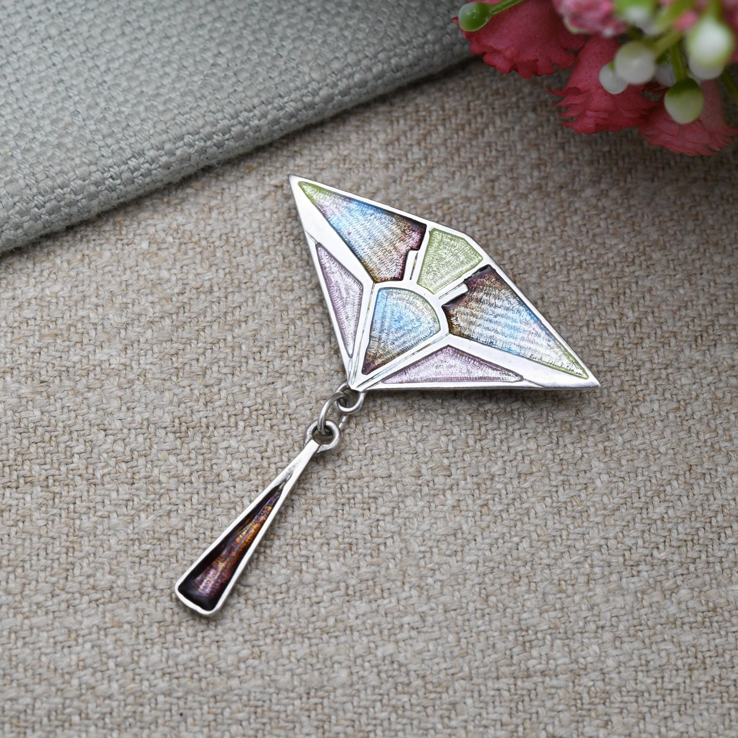 Vintage Pat Cheney Sterling Silver Enamel Brooch Pendant c. 1980s - Jugendstil Art Nouveau Style | Scottish Designer Jewellery