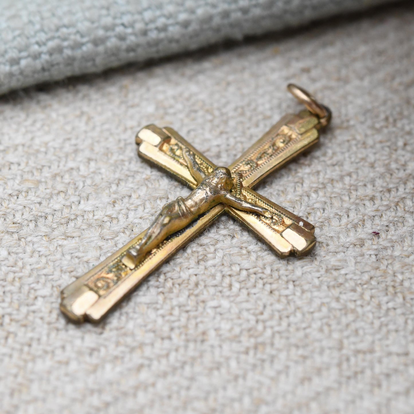 Vintage Rolled Gold Crucifix Pendant c. 1920s - Christ on the Cross Christian Cross | Unisex Religious Gift