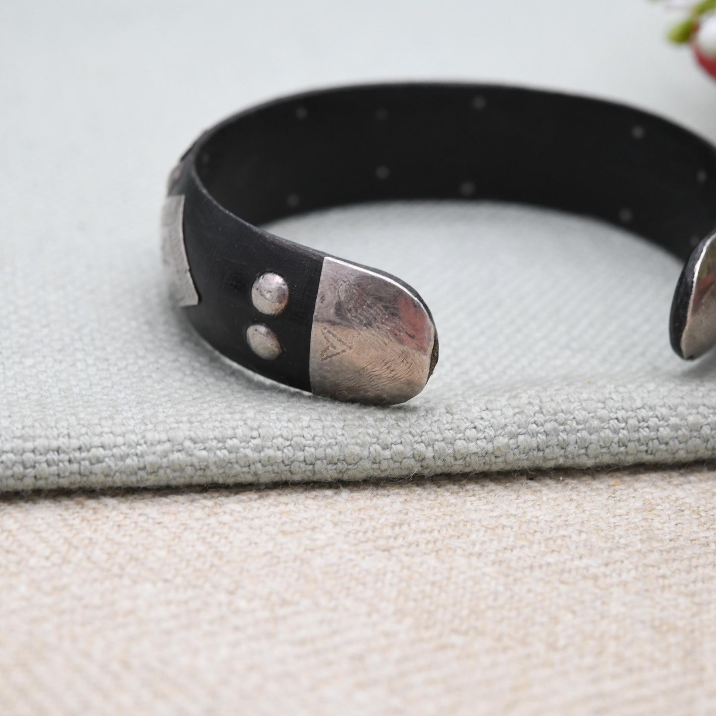 Antique African Silver and Ebony Cuff Bangle Bracelet - Tuareg Saharan Jewellery | Hand Engraved Design