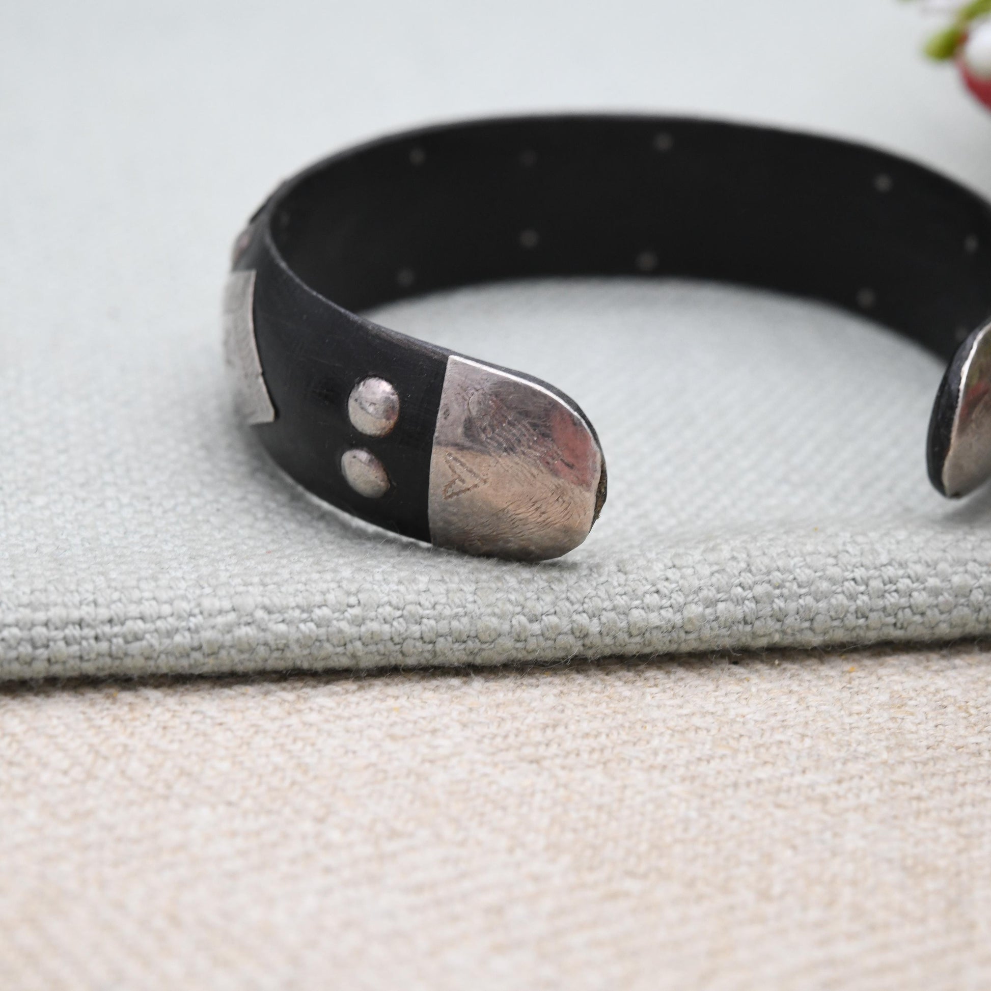 Antique African Silver and Ebony Cuff Bangle Bracelet - Tuareg Saharan Jewellery | Hand Engraved Design