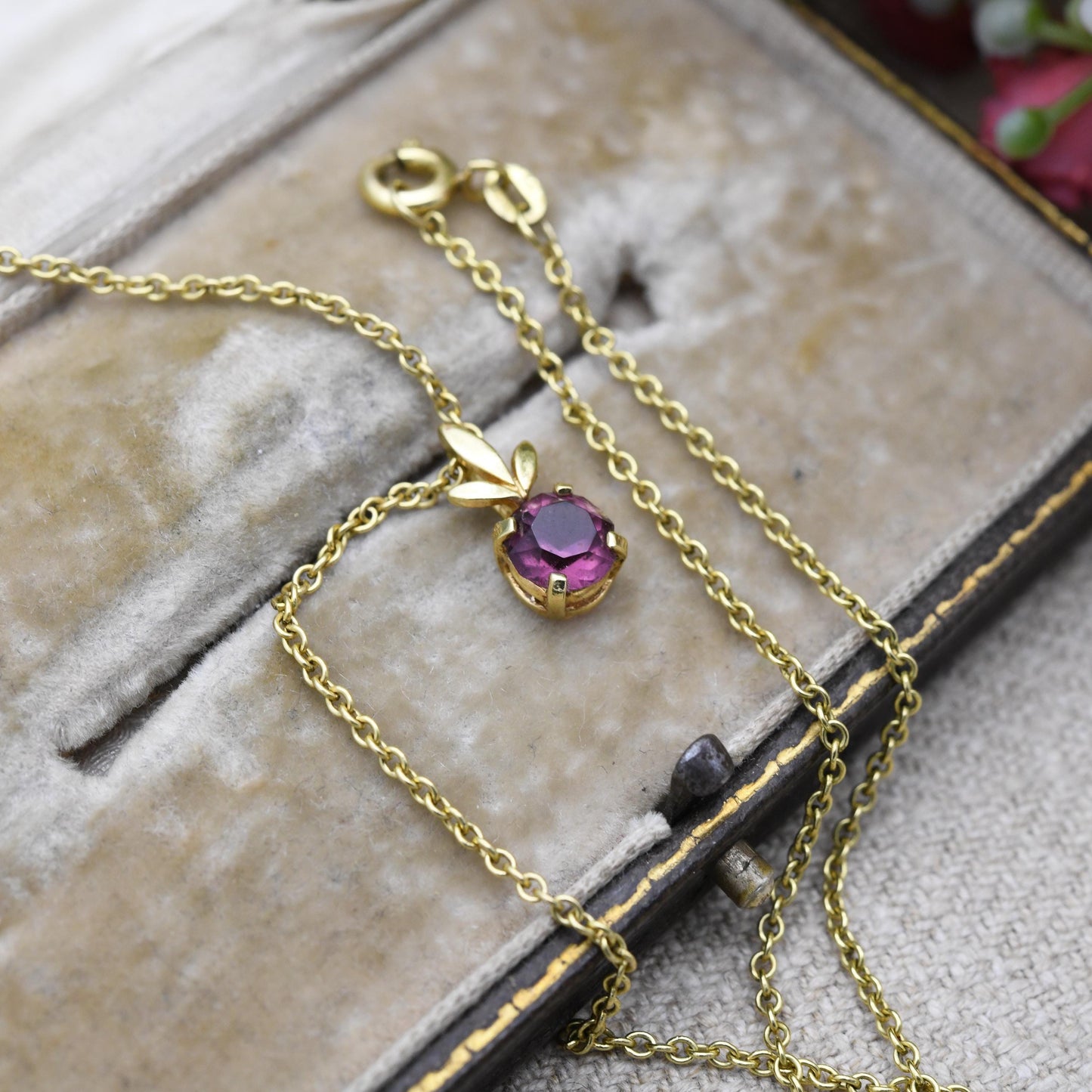 Vintage Kordes and Lichtenfels Rolled Gold Purple Paste Pendant Necklace K&L - Mid-Century German Designer Solitaire Pendant