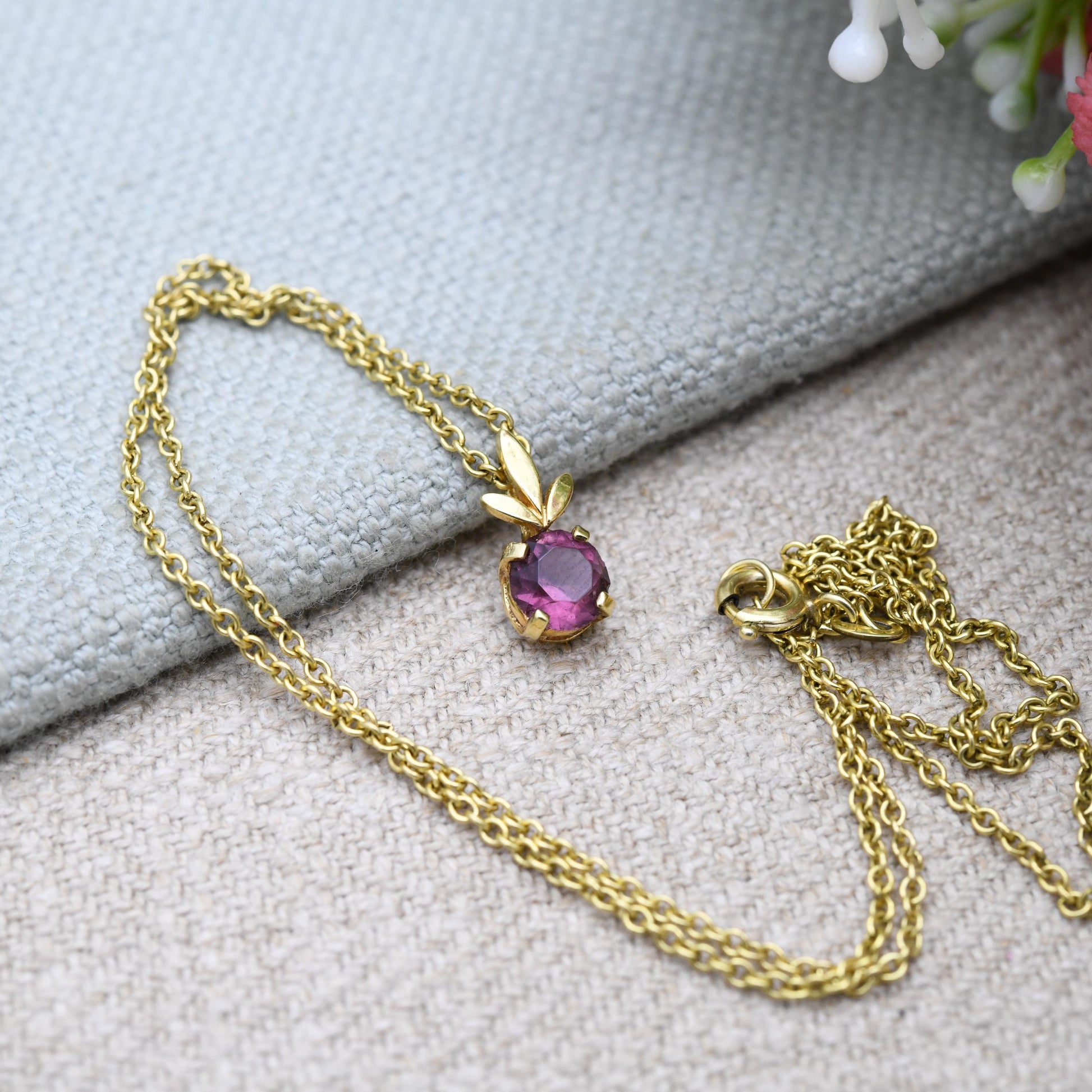 Vintage Kordes and Lichtenfels Rolled Gold Purple Paste Pendant Necklace K&L - Mid-Century German Designer Solitaire Pendant