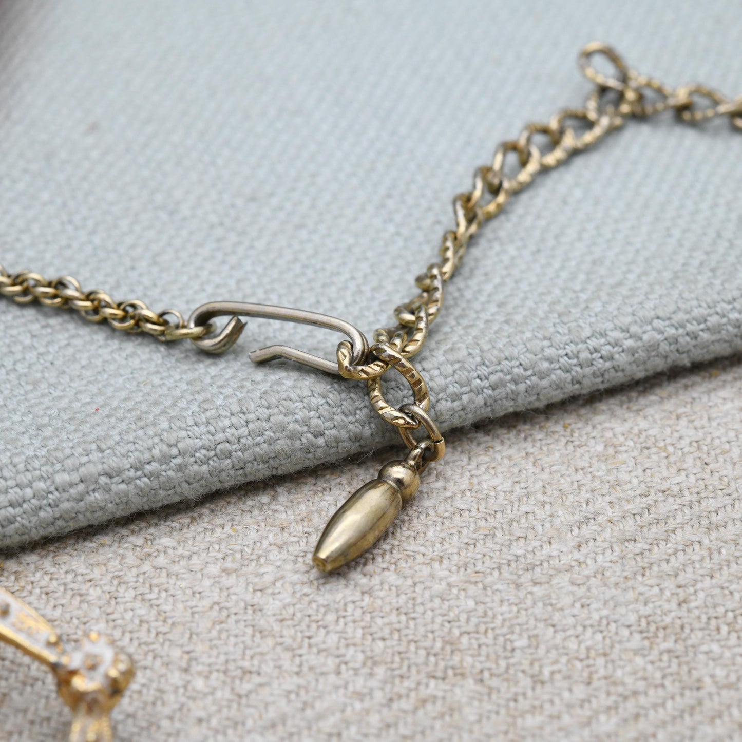Vintage Hobé Necklace with Marquise Crystals Articulated Design 15" - White Enamel Gold Tone | Mid-Century Signed Branded Costume Jewellery