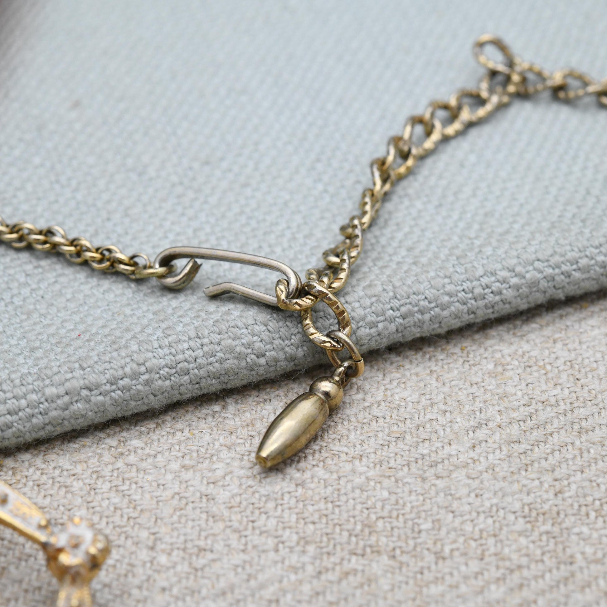 Vintage Hobé Necklace with Marquise Crystals Articulated Design 15" - White Enamel Gold Tone | Mid-Century Signed Branded Costume Jewellery