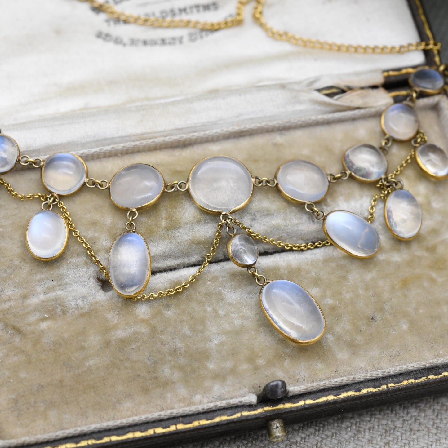 Antique Gold Moonstone Festoon Necklace c. 1900 - Victorian Edwardian Era
