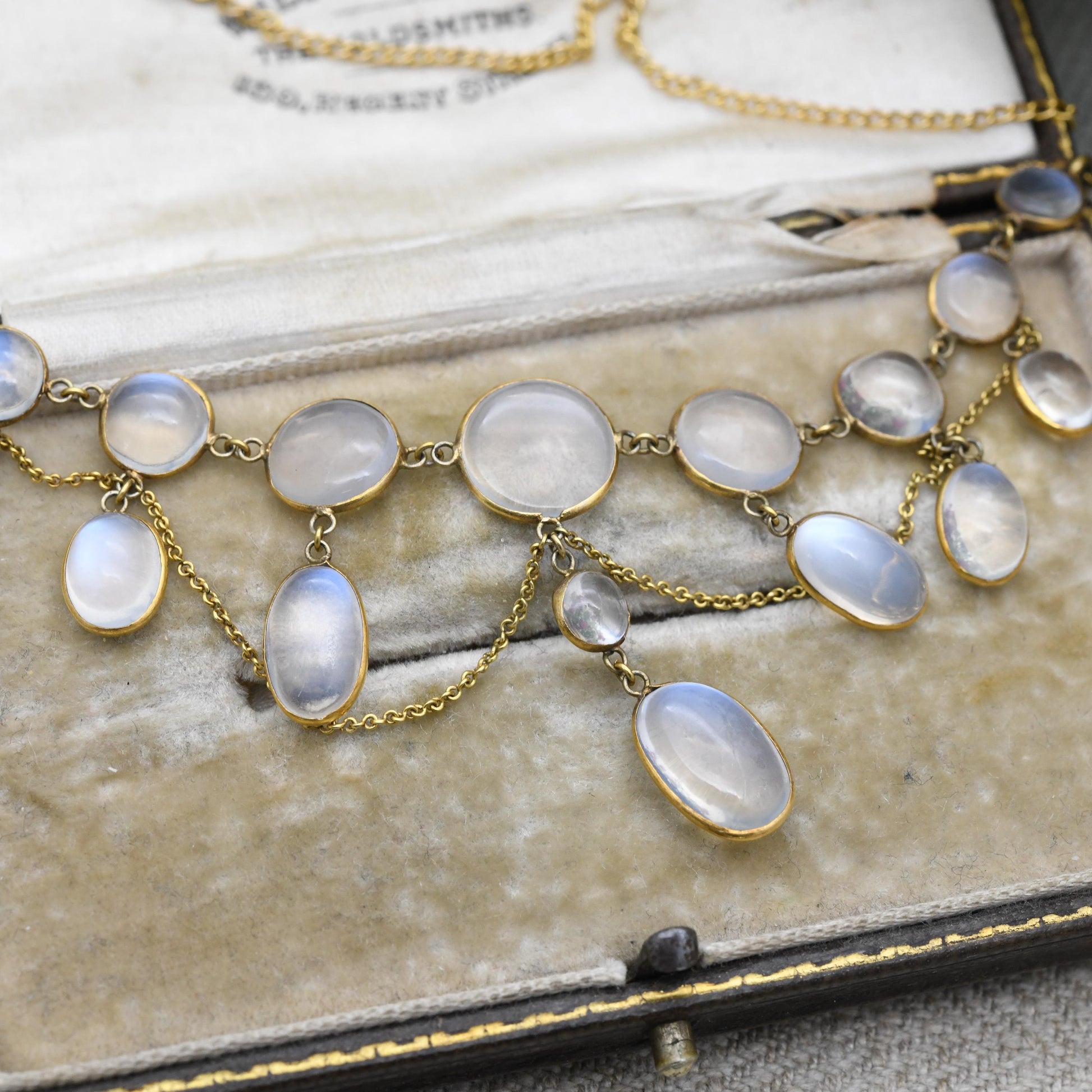 Antique Gold Moonstone Festoon Necklace c. 1900 - Victorian Edwardian Era