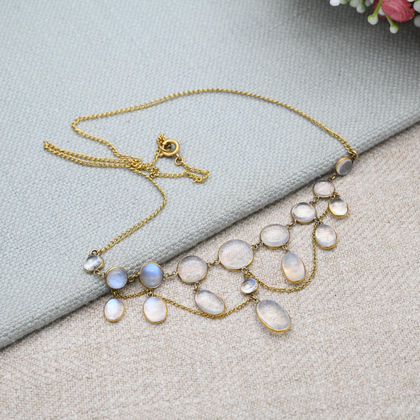 Antique Gold Moonstone Festoon Necklace c. 1900 - Victorian Edwardian Era
