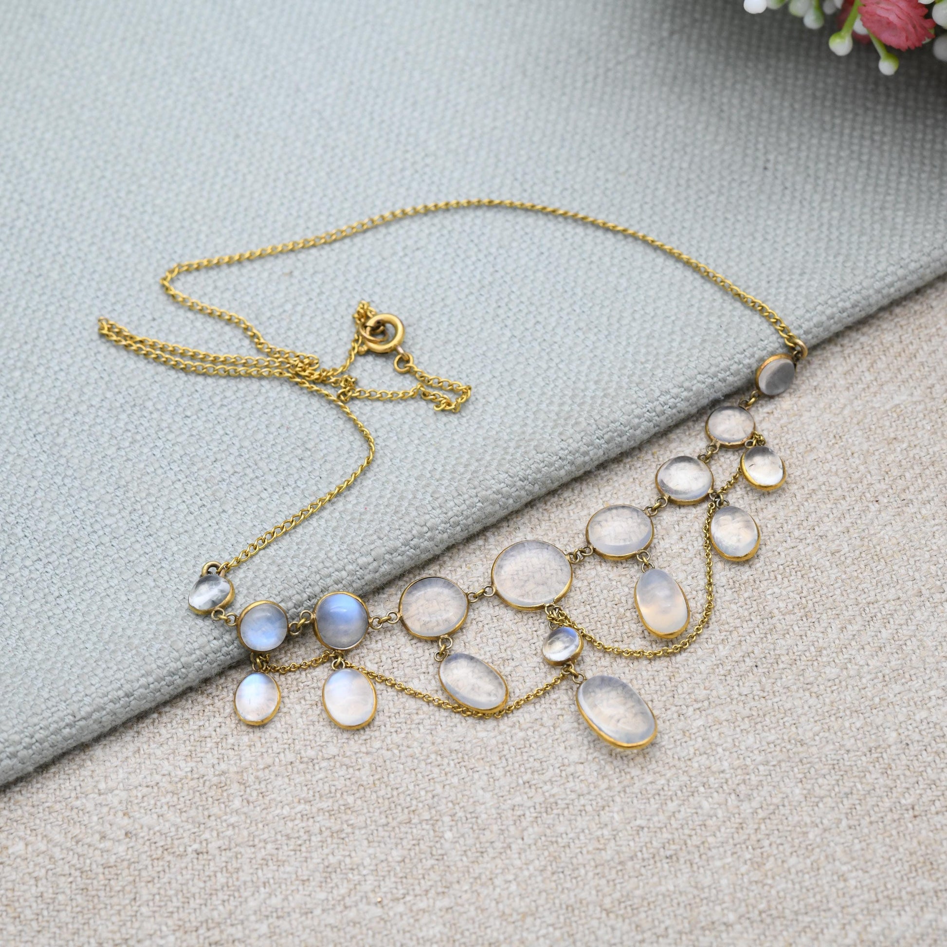 Antique Gold Moonstone Festoon Necklace c. 1900 - Victorian Edwardian Era