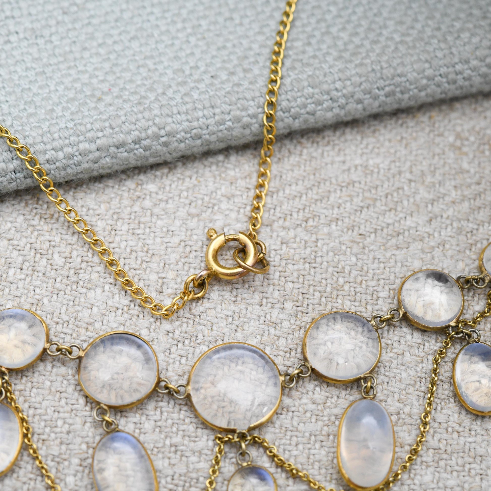 Antique Gold Moonstone Festoon Necklace c. 1900 - Victorian Edwardian Era