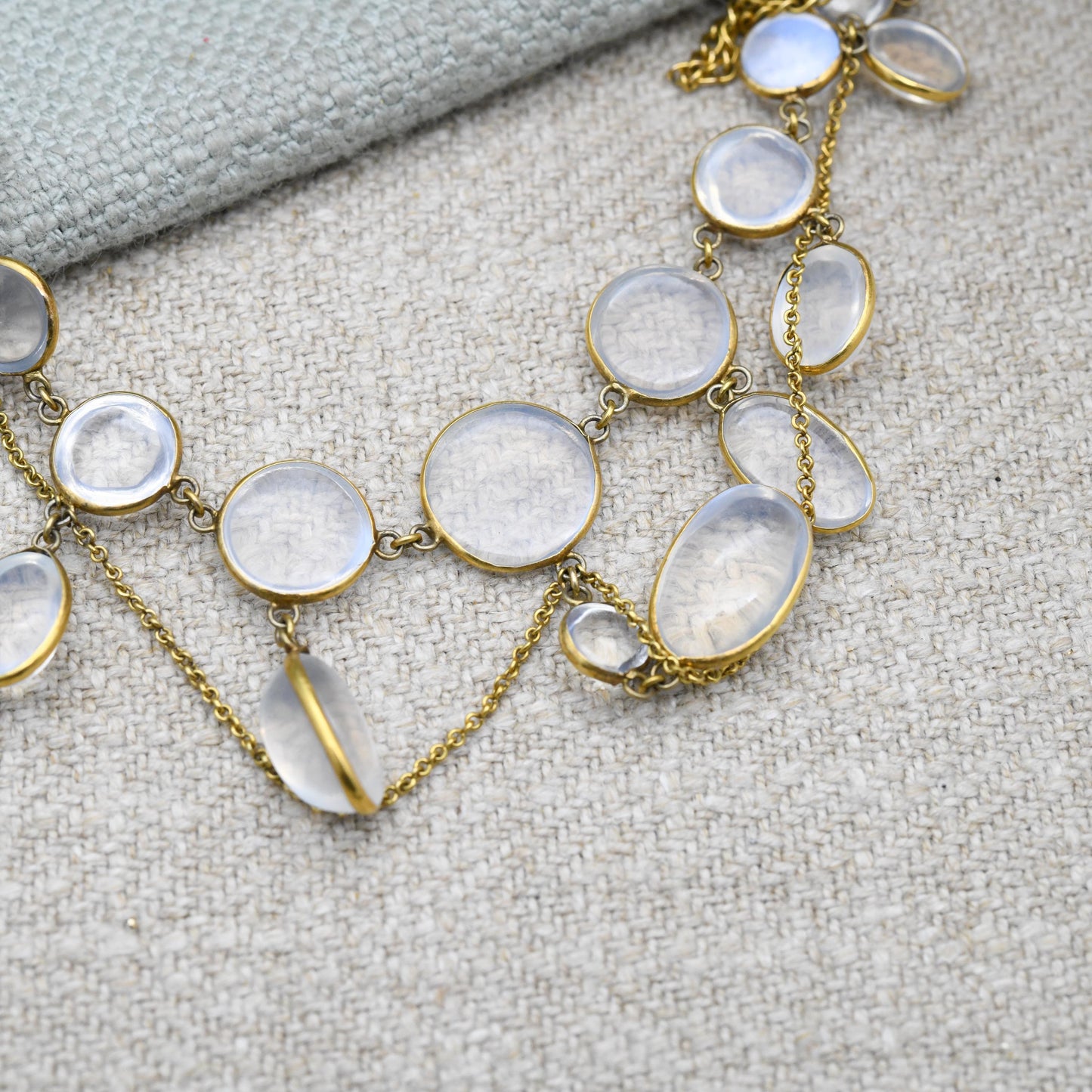 Antique Gold Moonstone Festoon Necklace c. 1900 - Victorian Edwardian Era