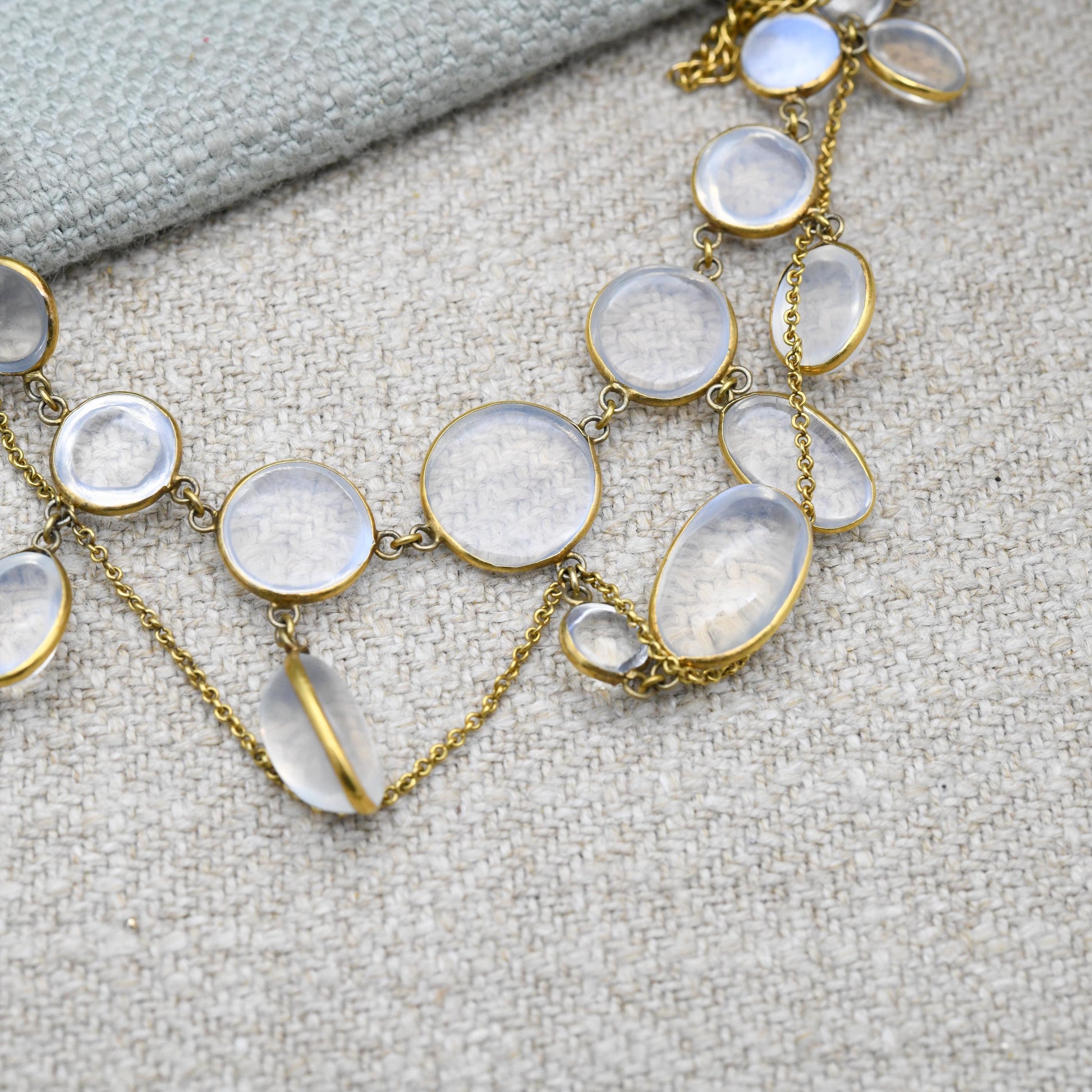 Antique Gold Moonstone Festoon Necklace c. 1900 - Victorian Edwardian Era