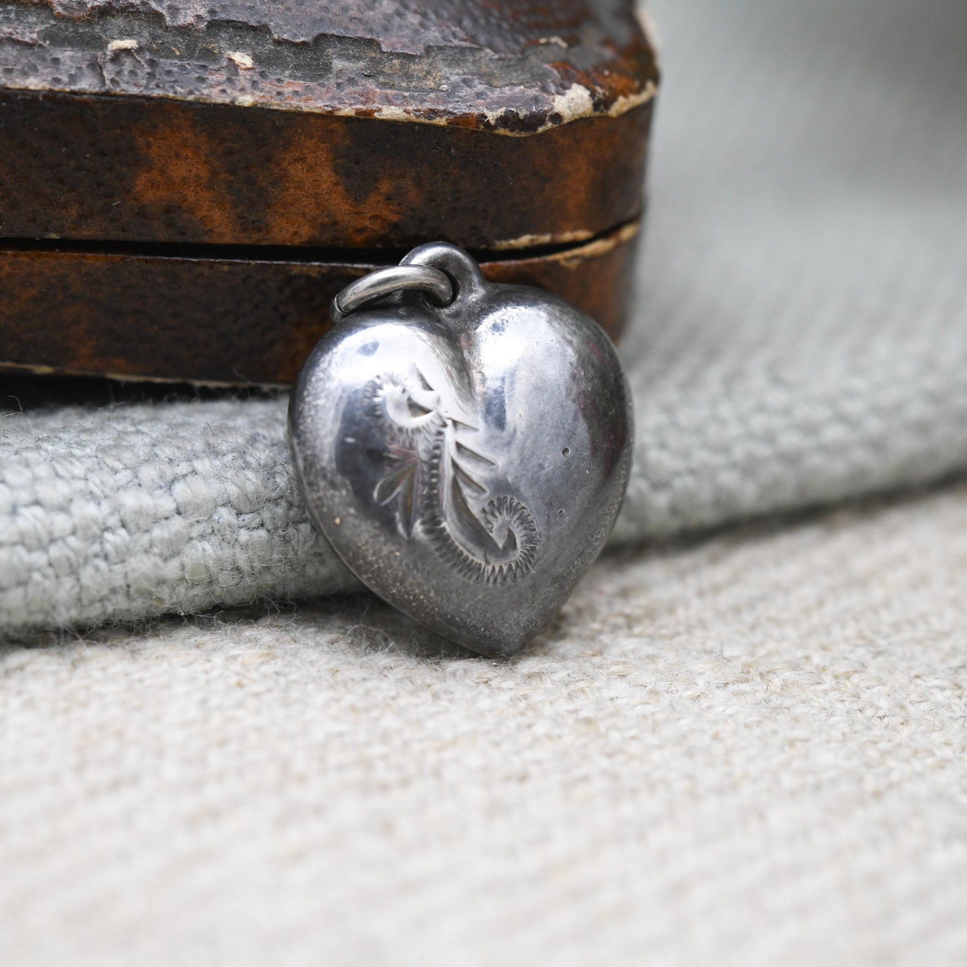 Vintage Sterling Silver Puffed Heart Charm Pendant with Engraved Floral Design - Small Love Heart | Gift for Charm Necklace