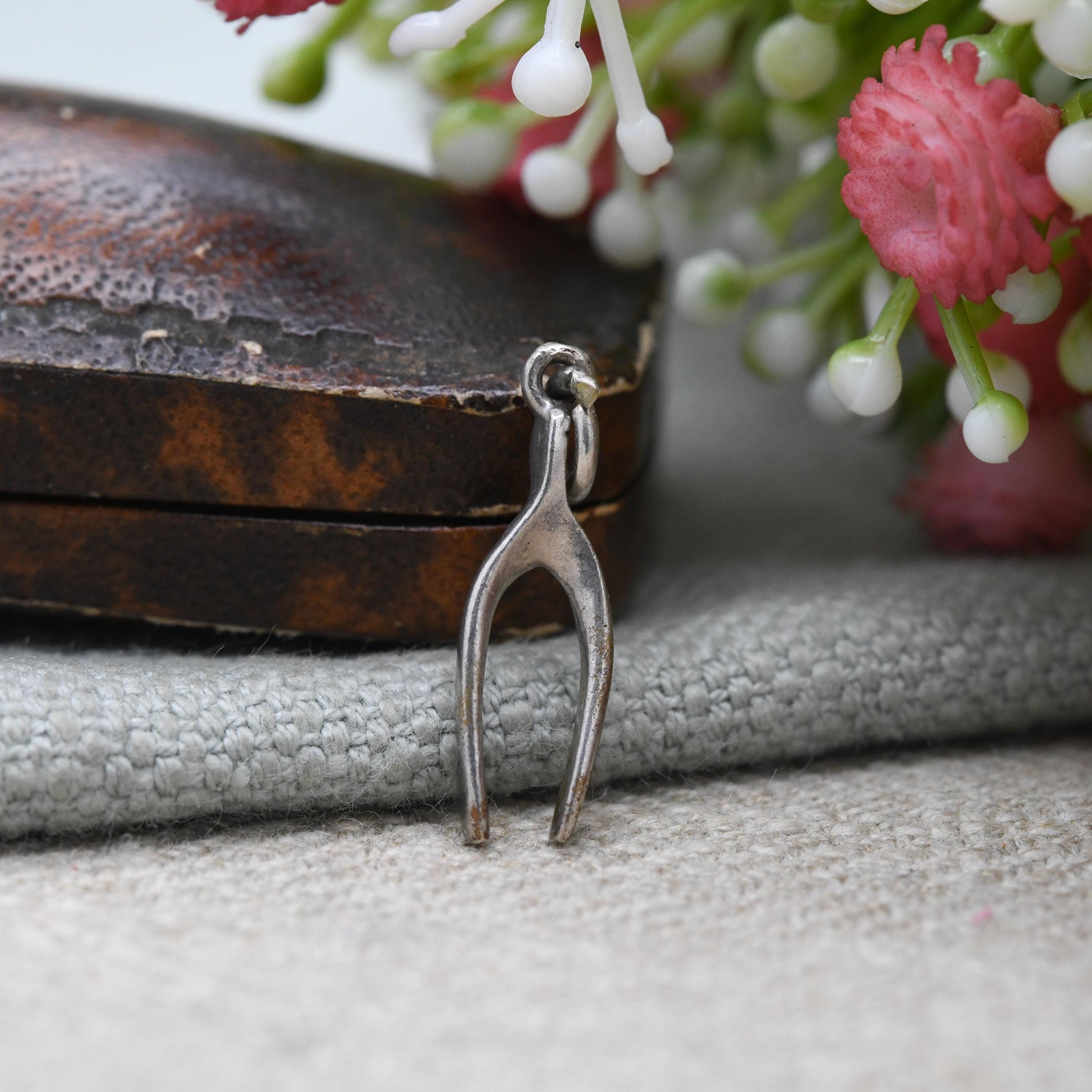 Vintage Sterling Silver Wishbone Charm Pendant - Food | Make a Wish | Lucky | Gift for Charm Bracelet