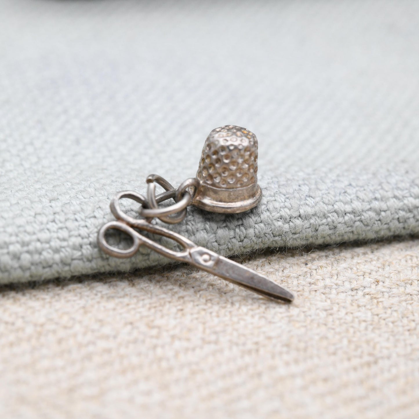 Vintage Sterling Silver Sowing Kit Charm Pendant - Sowing Scissors | Thimble | Gift for Charm Bracelet