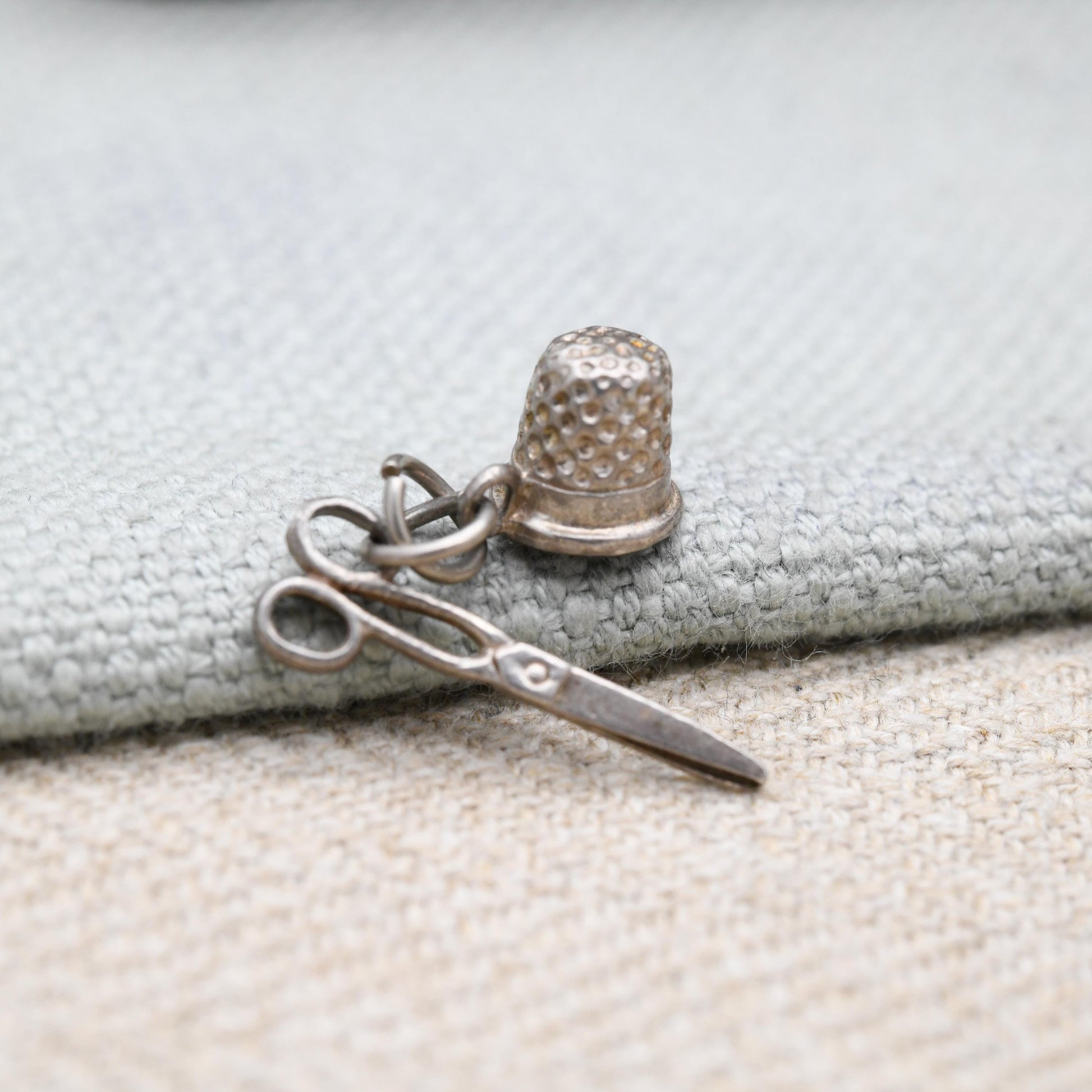 Vintage Sterling Silver Sowing Kit Charm Pendant - Sowing Scissors | Thimble | Gift for Charm Bracelet