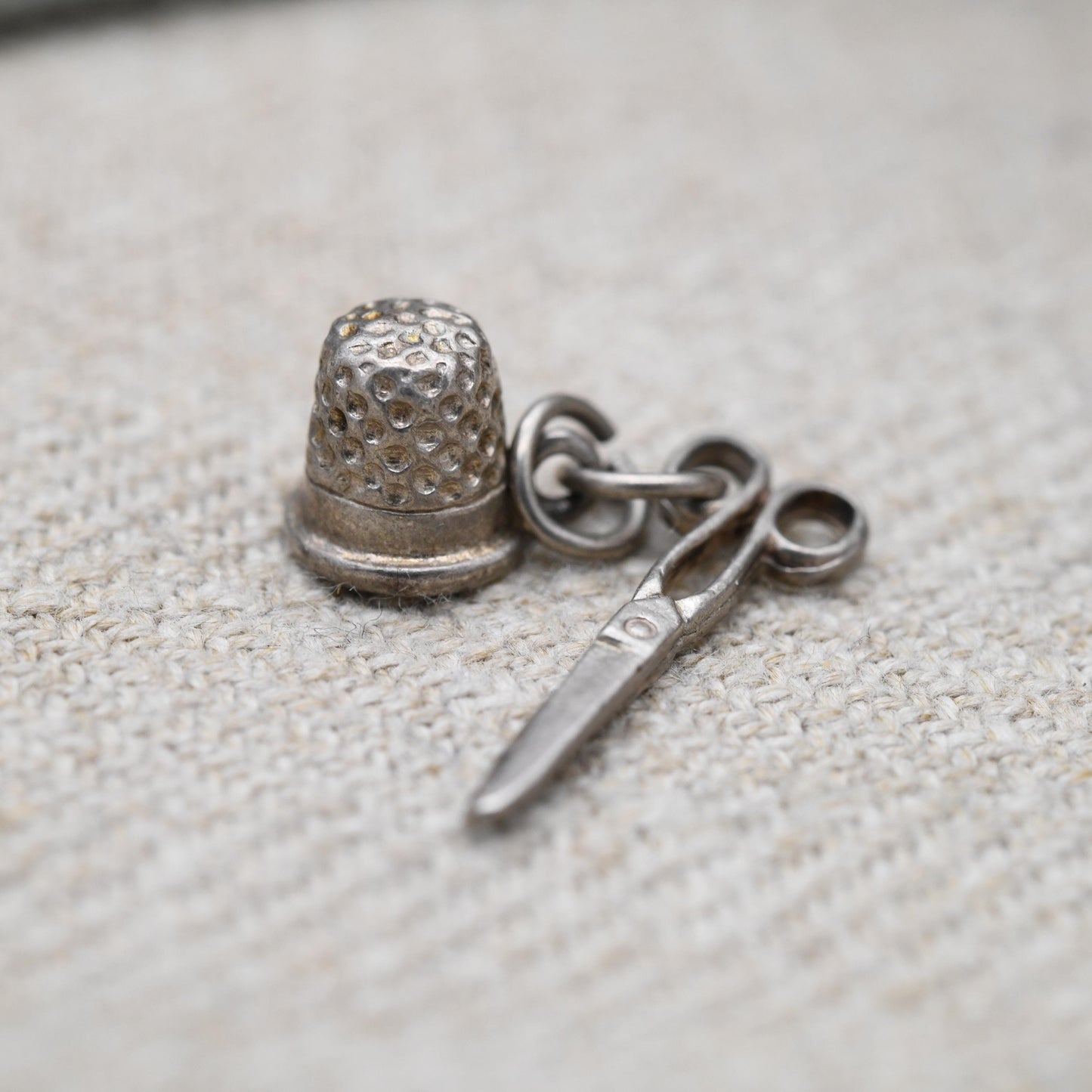 Vintage Sterling Silver Sowing Kit Charm Pendant - Sowing Scissors | Thimble | Gift for Charm Bracelet