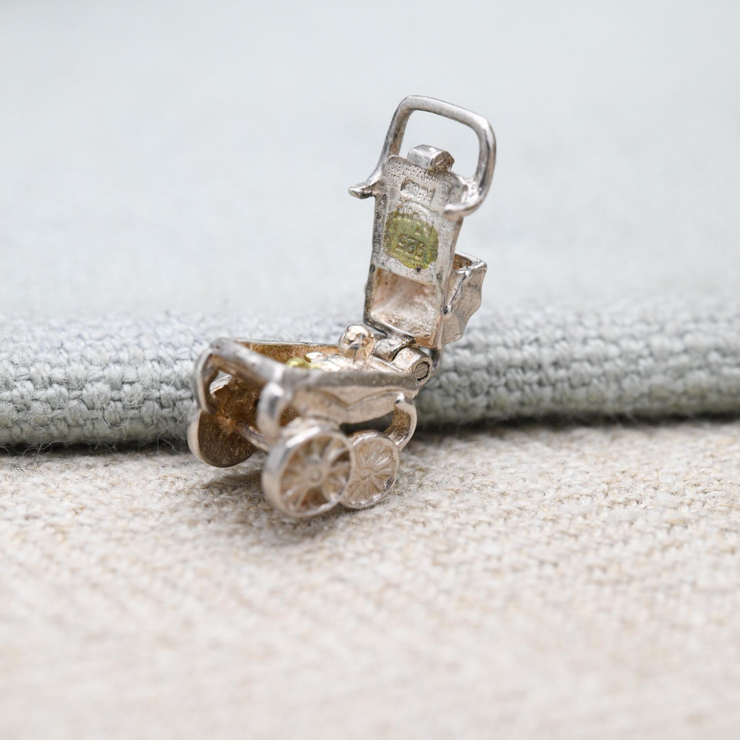 Vintage Nuvo Sterling Silver Pram Charm Opening to Reveal a Baby - Antique Style Pushchair Pendant | Gift for Charm Bracelet Necklace Stack