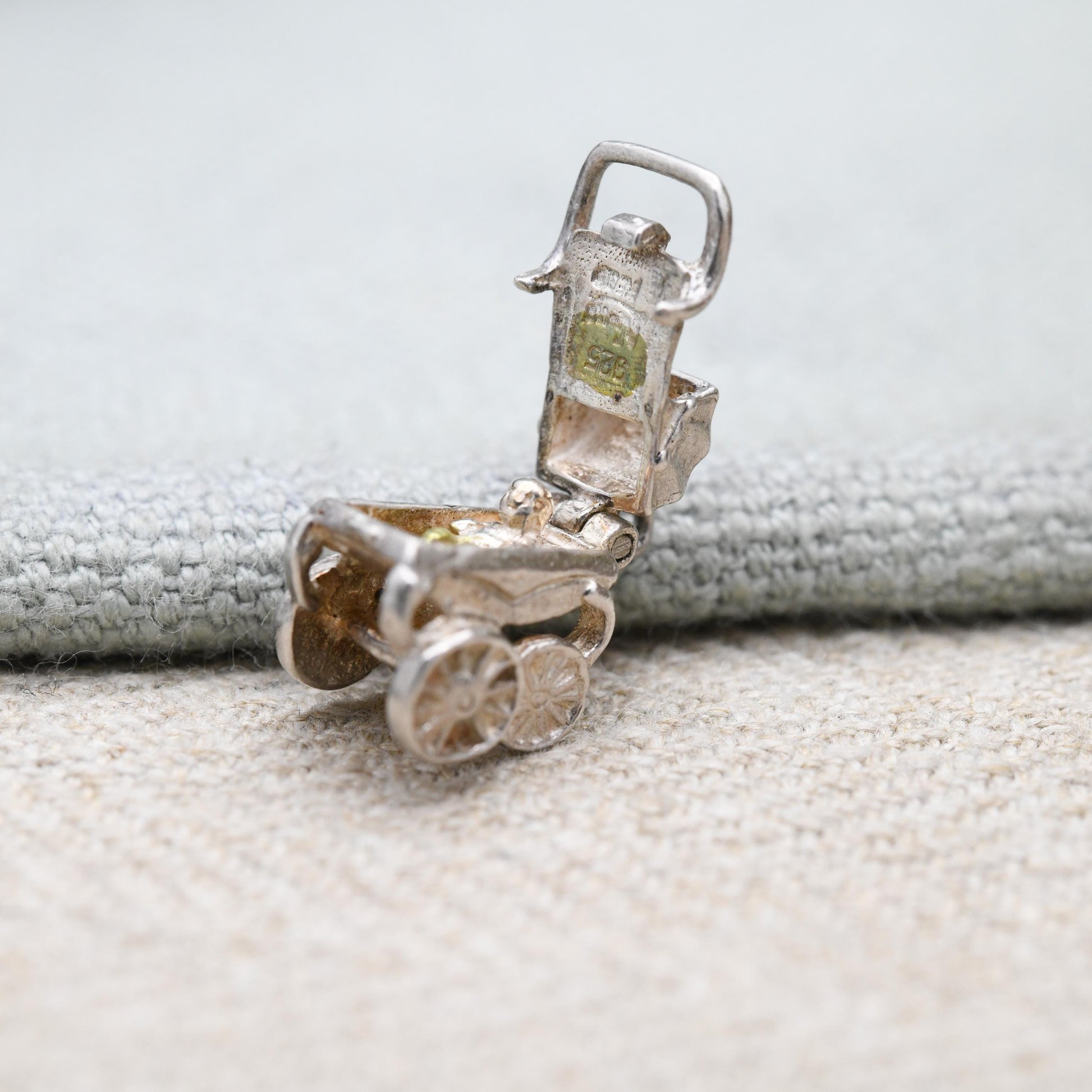 Vintage Nuvo Sterling Silver Pram Charm Opening to Reveal a Baby - Antique Style Pushchair Pendant | Gift for Charm Bracelet Necklace Stack