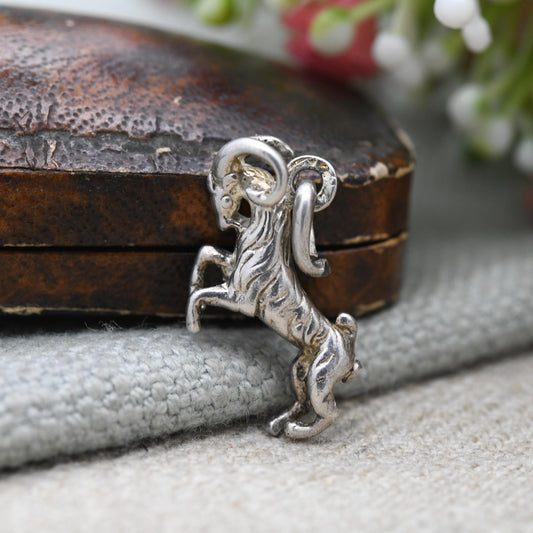 Vintage Sterling Silver Aries Charm Pendant - Ram Goat Astrological Zodiac Star Sign Symbol | March April Birthday | Gift for Charm Bracelet