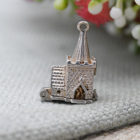 Vintage Sterling Silver Opening Church Wedding Charm Pendant - Wedding Day | Bride and Groom | Alter | Steeple | Gift for Charm Bracelet
