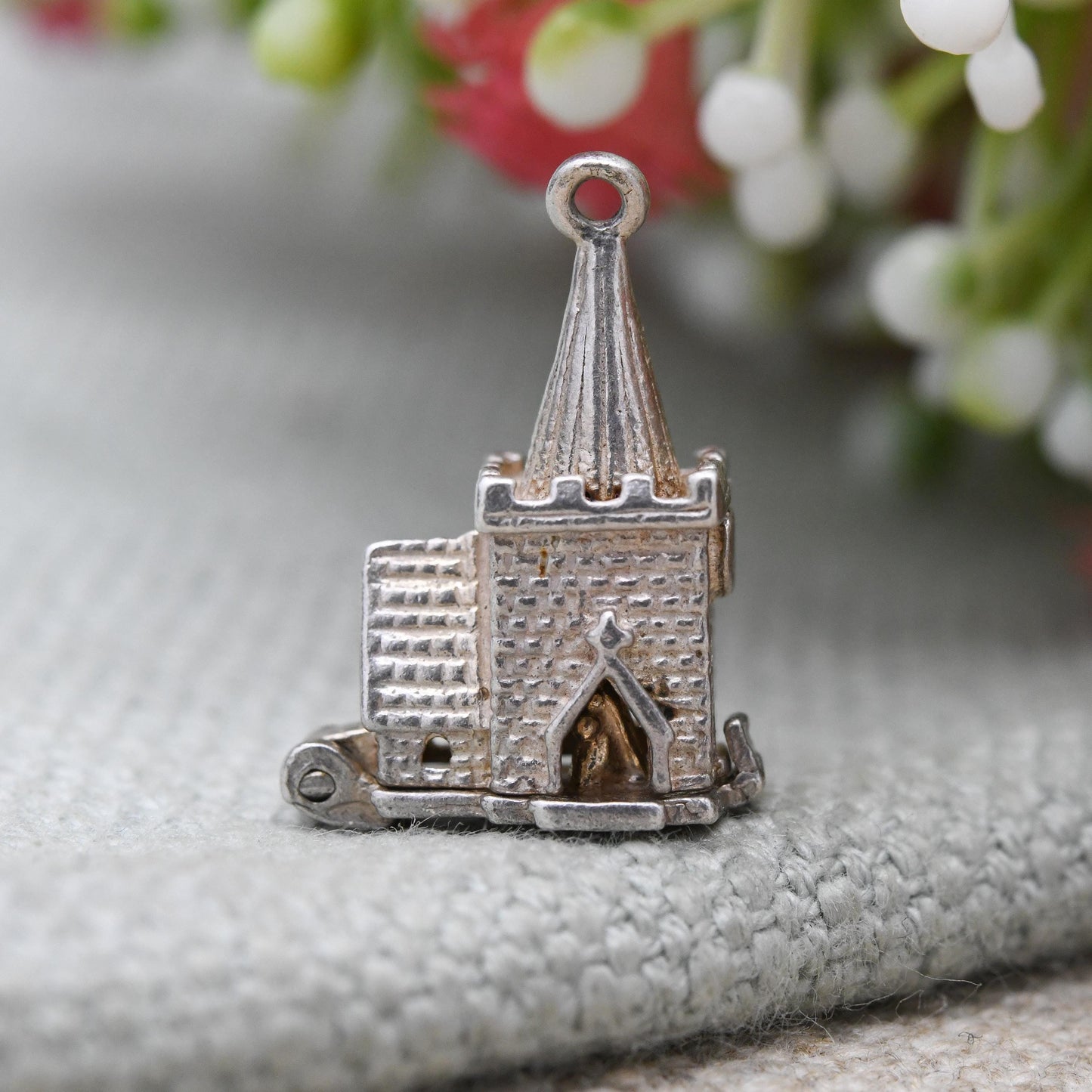 Vintage Sterling Silver Opening Church Wedding Charm Pendant - Wedding Day | Bride and Groom | Alter | Steeple | Gift for Charm Bracelet