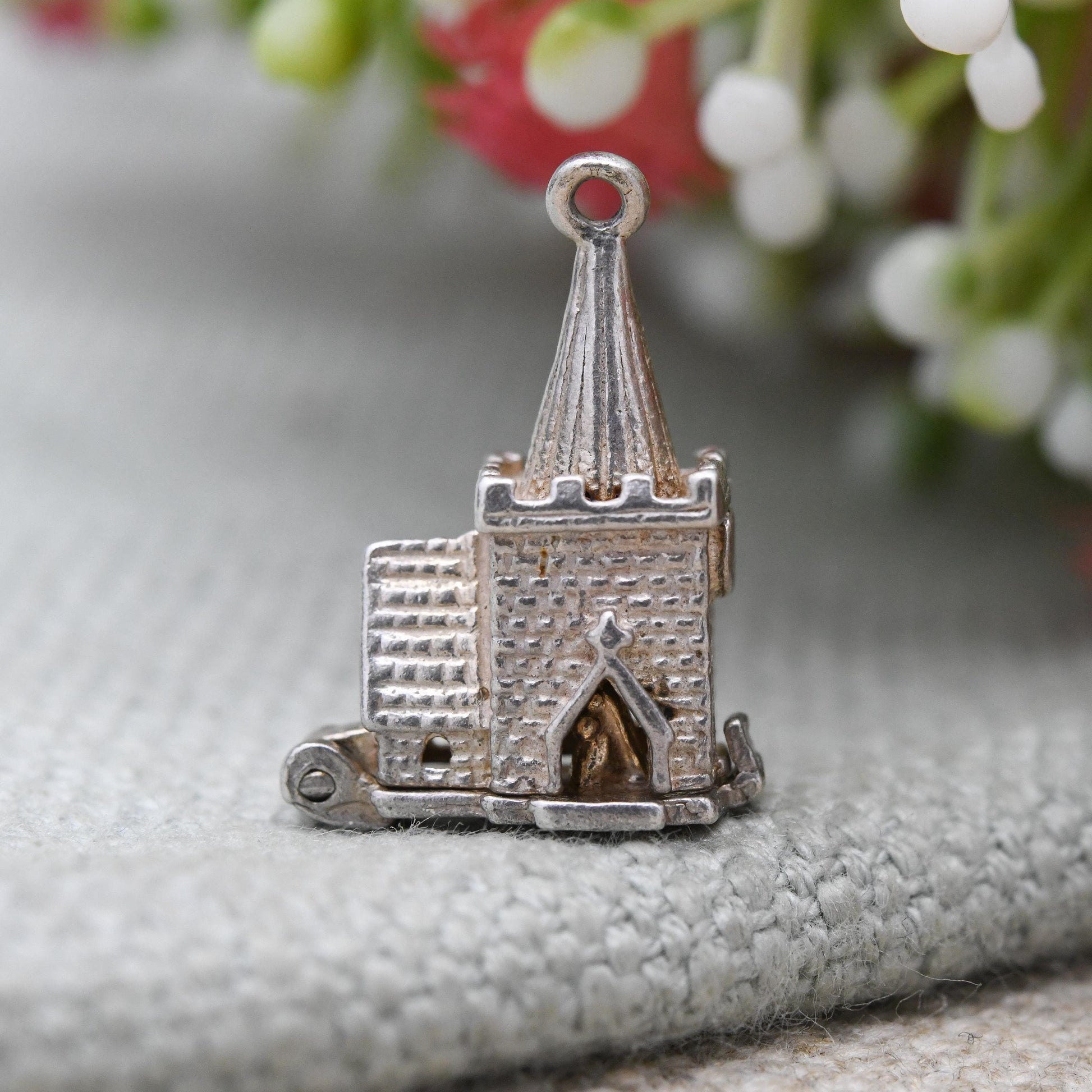 Vintage Sterling Silver Opening Church Wedding Charm Pendant - Wedding Day | Bride and Groom | Alter | Steeple | Gift for Charm Bracelet