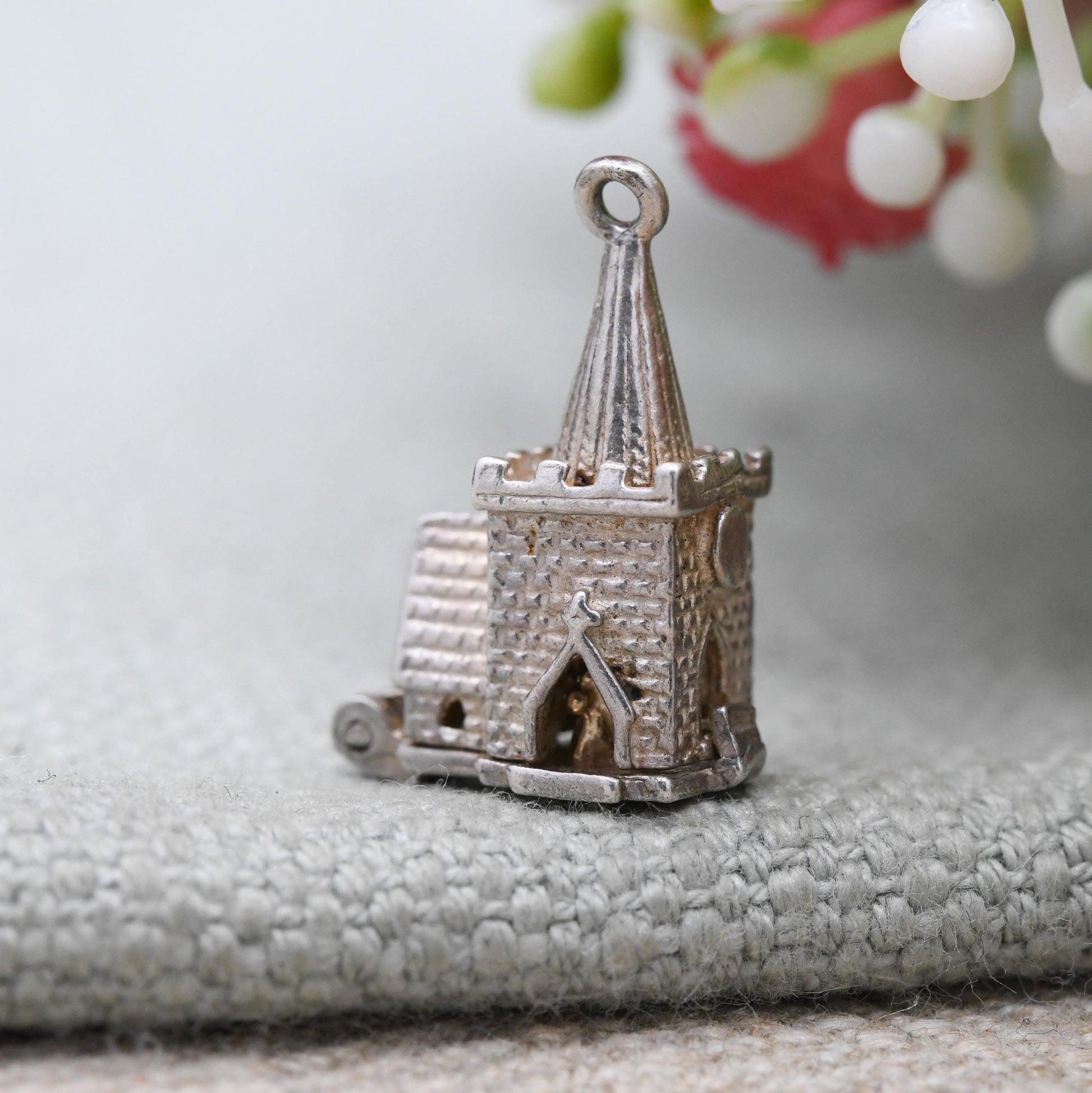 Vintage Sterling Silver Opening Church Wedding Charm Pendant - Wedding Day | Bride and Groom | Alter | Steeple | Gift for Charm Bracelet
