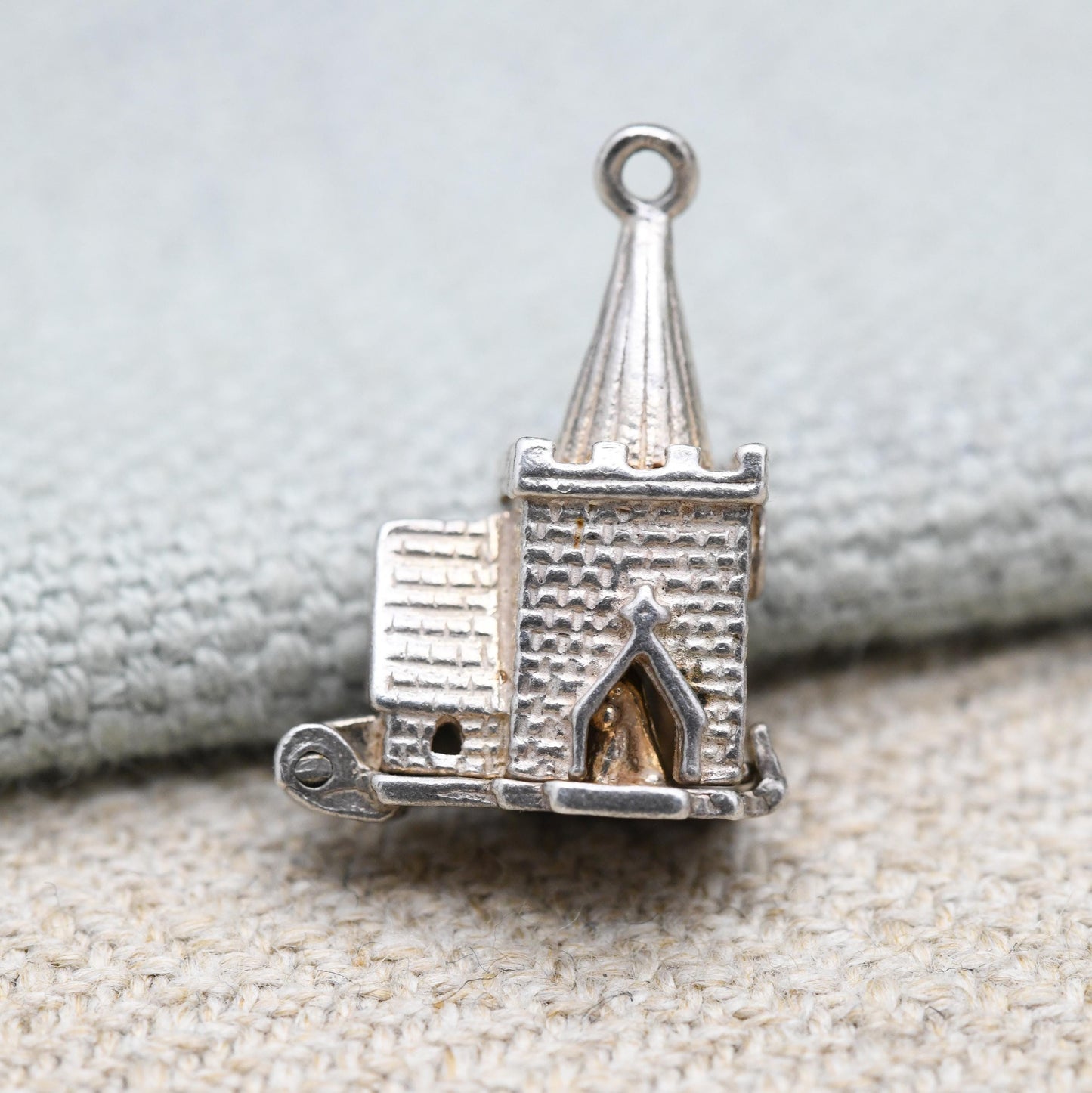 Vintage Sterling Silver Opening Church Wedding Charm Pendant - Wedding Day | Bride and Groom | Alter | Steeple | Gift for Charm Bracelet