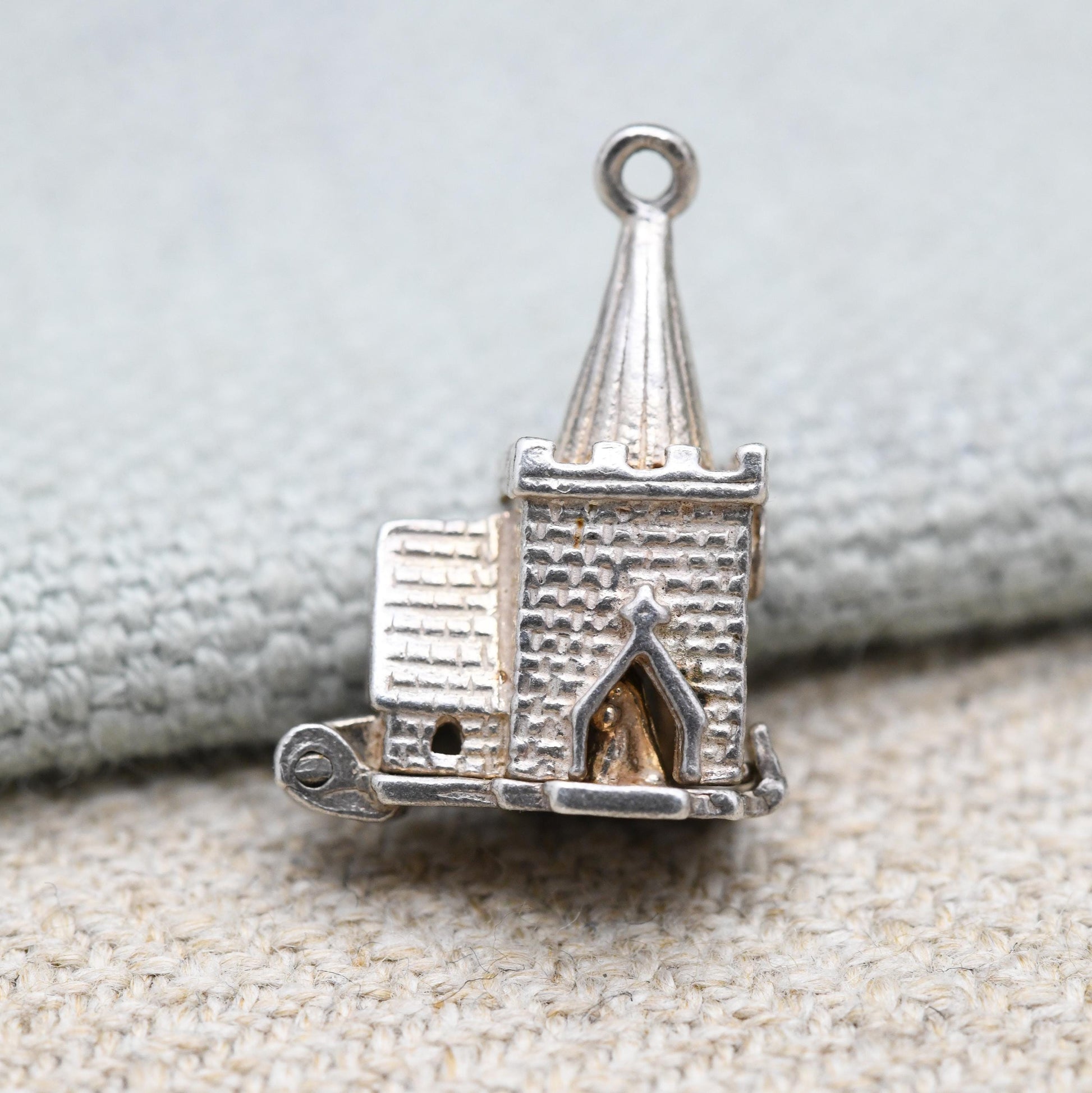 Vintage Sterling Silver Opening Church Wedding Charm Pendant - Wedding Day | Bride and Groom | Alter | Steeple | Gift for Charm Bracelet