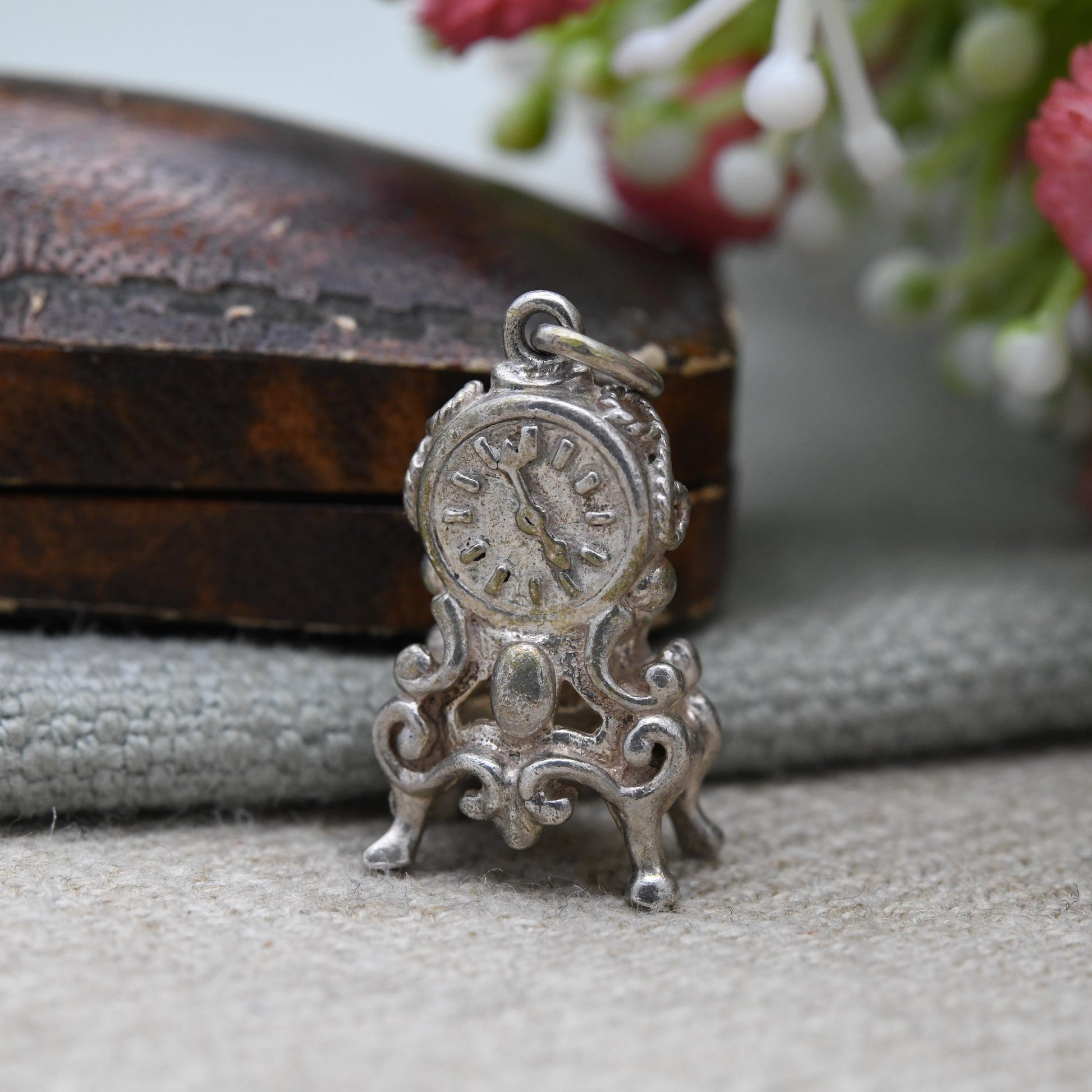 Vintage Sterling Silver Mantel Clock Charm Pendant - Clock | Carriage Clock | Ornate Clock | Gift for Charm Bracelet