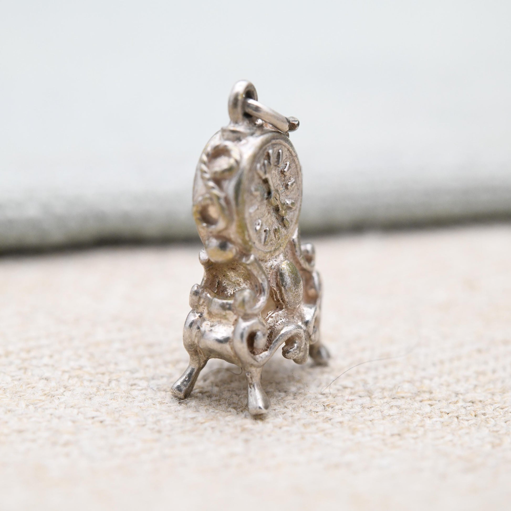 Vintage Sterling Silver Mantel Clock Charm Pendant - Clock | Carriage Clock | Ornate Clock | Gift for Charm Bracelet