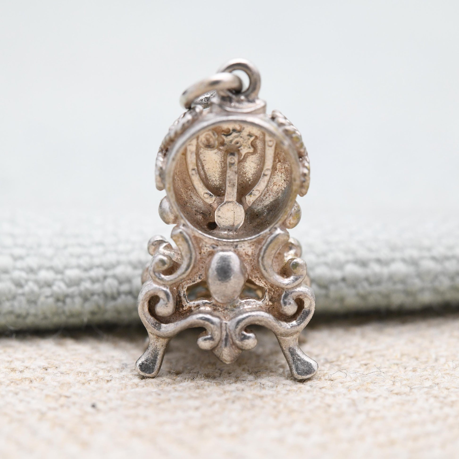 Vintage Sterling Silver Mantel Clock Charm Pendant - Clock | Carriage Clock | Ornate Clock | Gift for Charm Bracelet