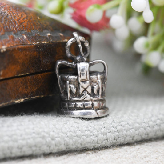 Vintage Sterling Silver Royal Crown Charm Pendant - King | Queen | Prince | Princess | England | Souvenir Gift for Charm Bracelet