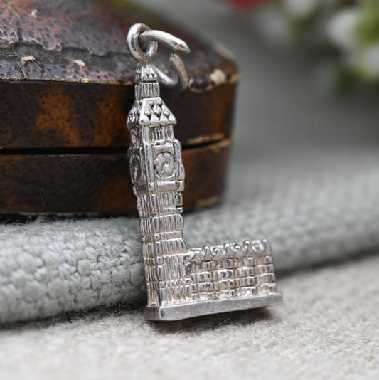 Vintage Sterling Silver Big Ben Pendant Charm - London Landmark | Houses of Parliament | Gift for Souvenir Charm Bracelet
